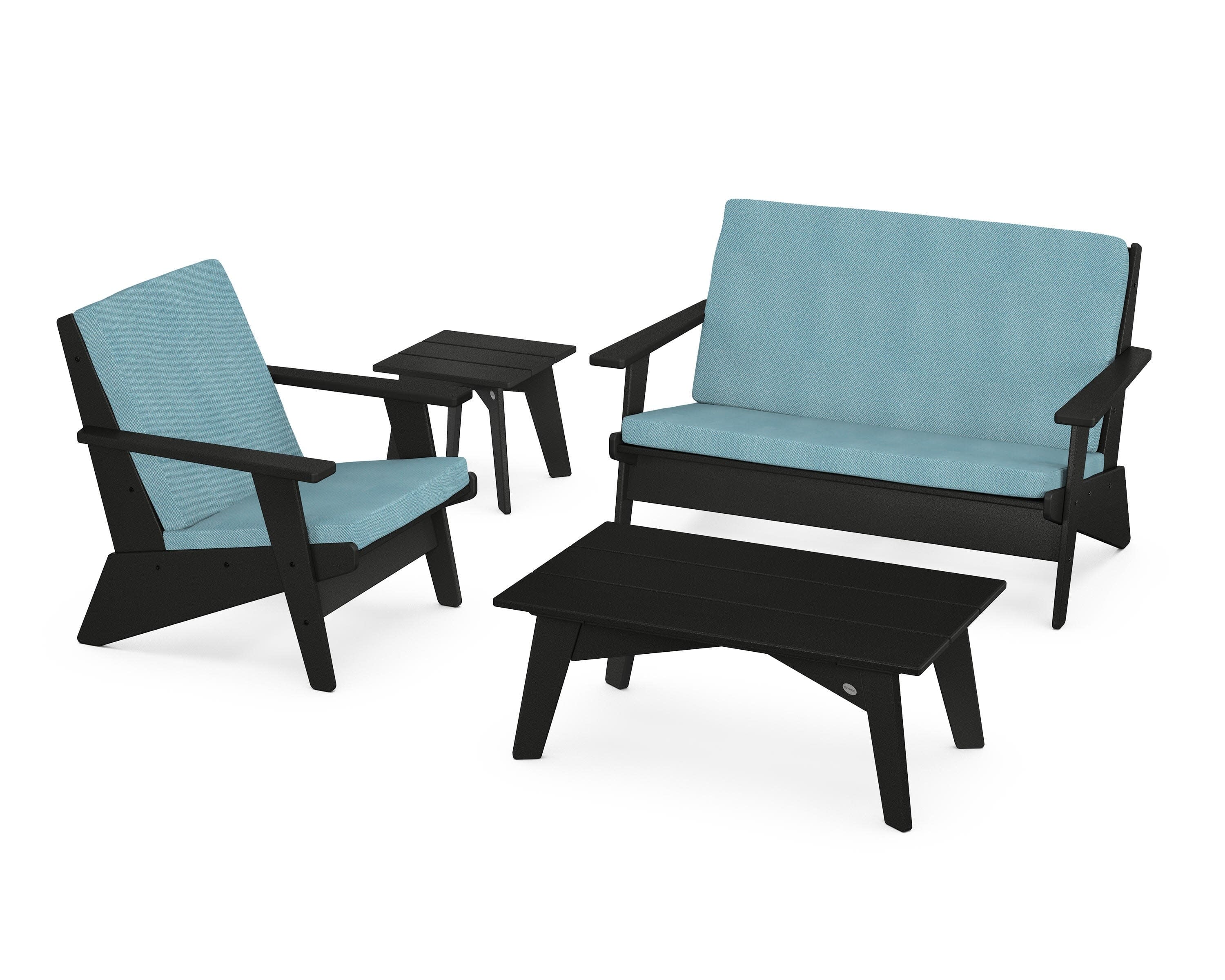 Riviera Modern Lounge 4-Piece Set in Black / Lattice Sky Blue