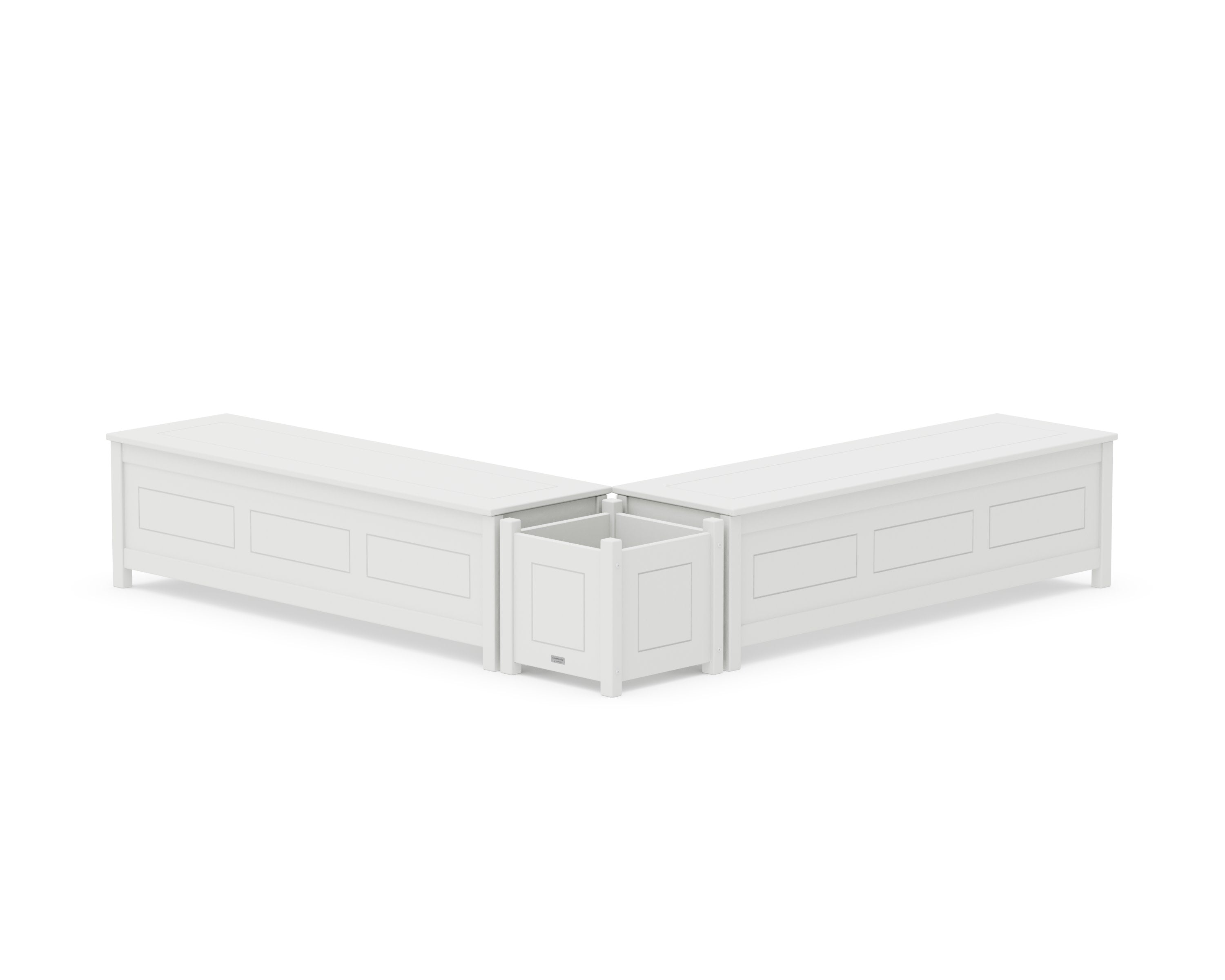 60" Country Living L- Shaped Planter Storage Bench Set in White