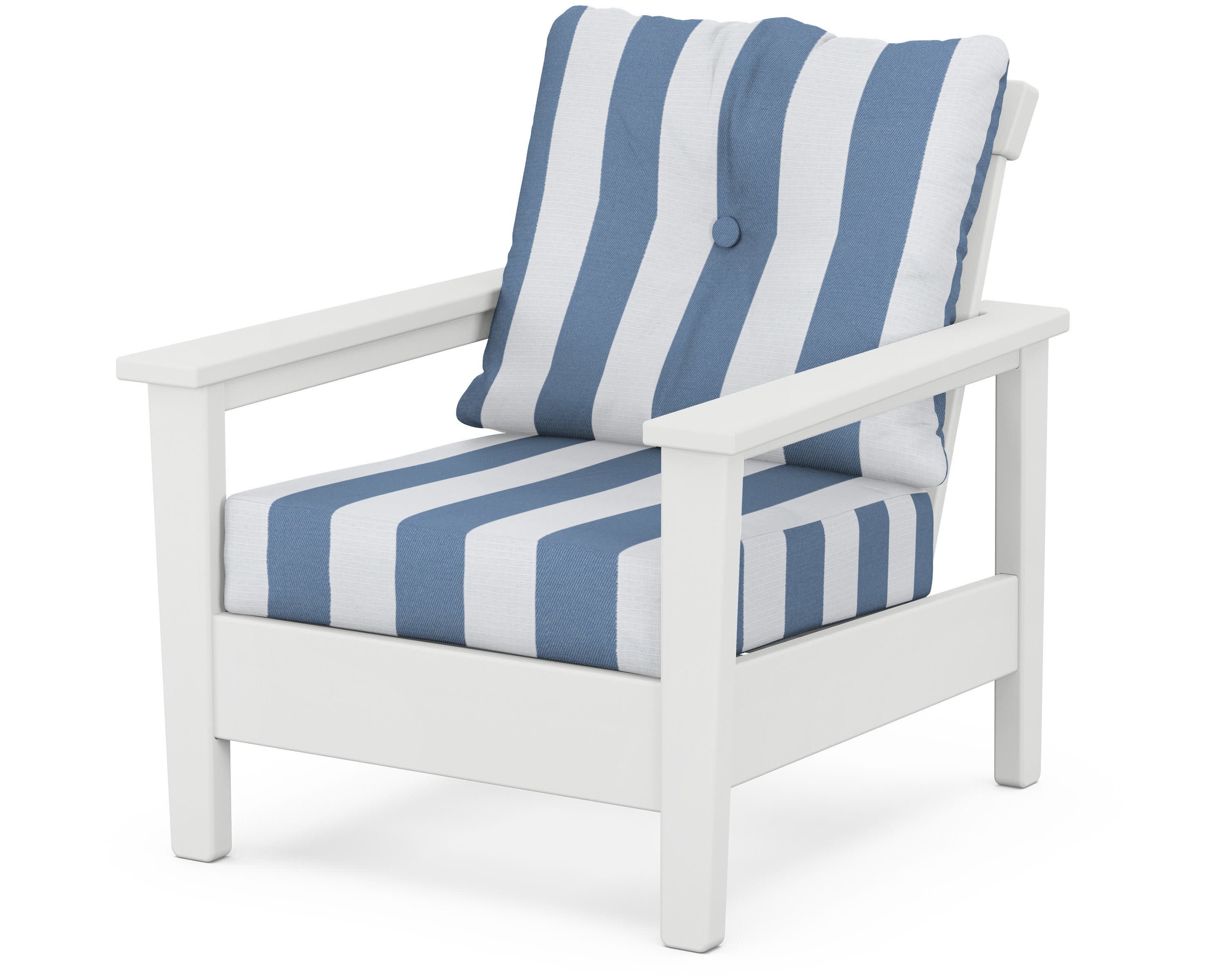 Prescott Deep Seating Chair in White / Cabana Stripe Sky Blue