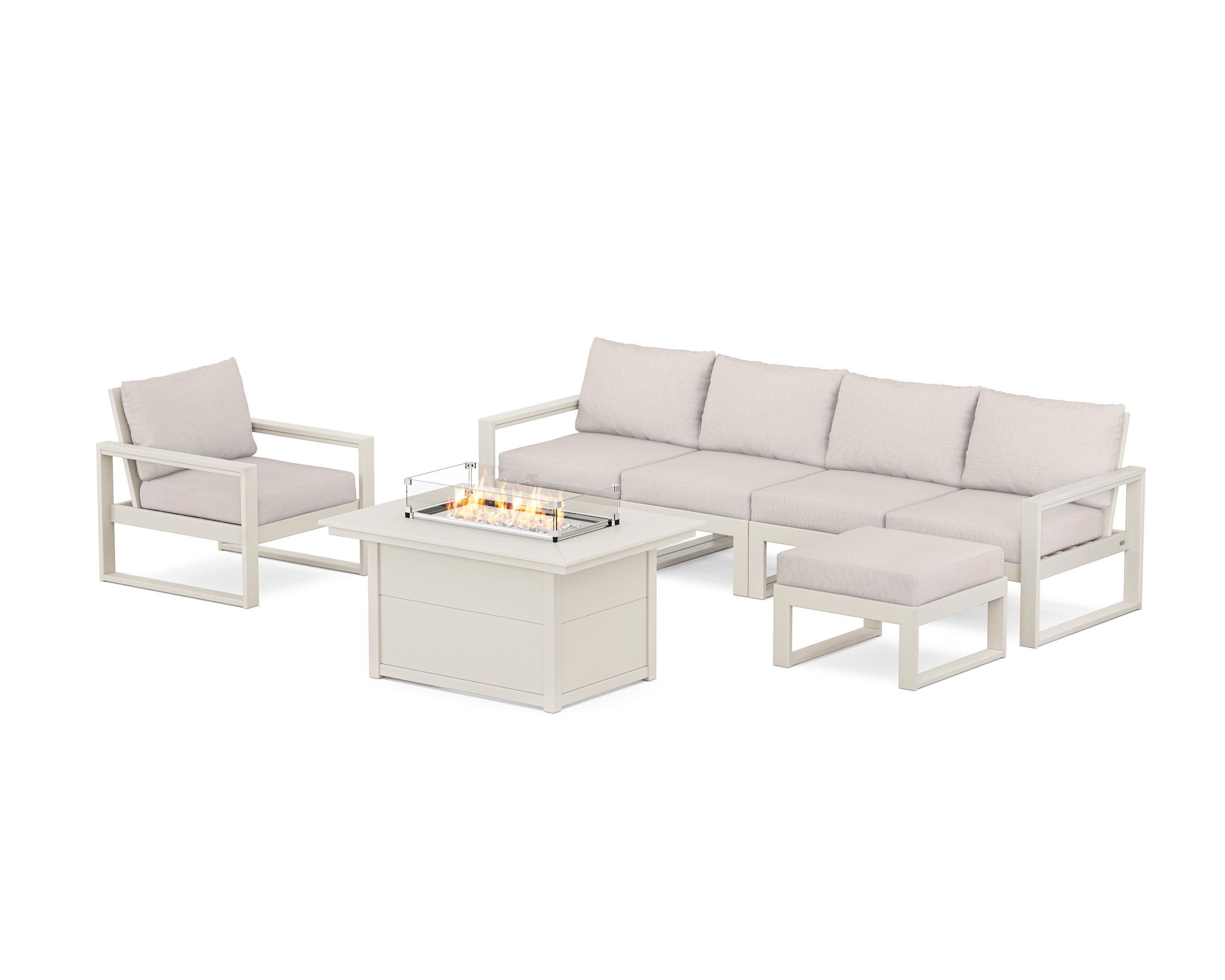 EDGE Sectional Lounge and Fire Pit Set in Sand / Dune Burlap