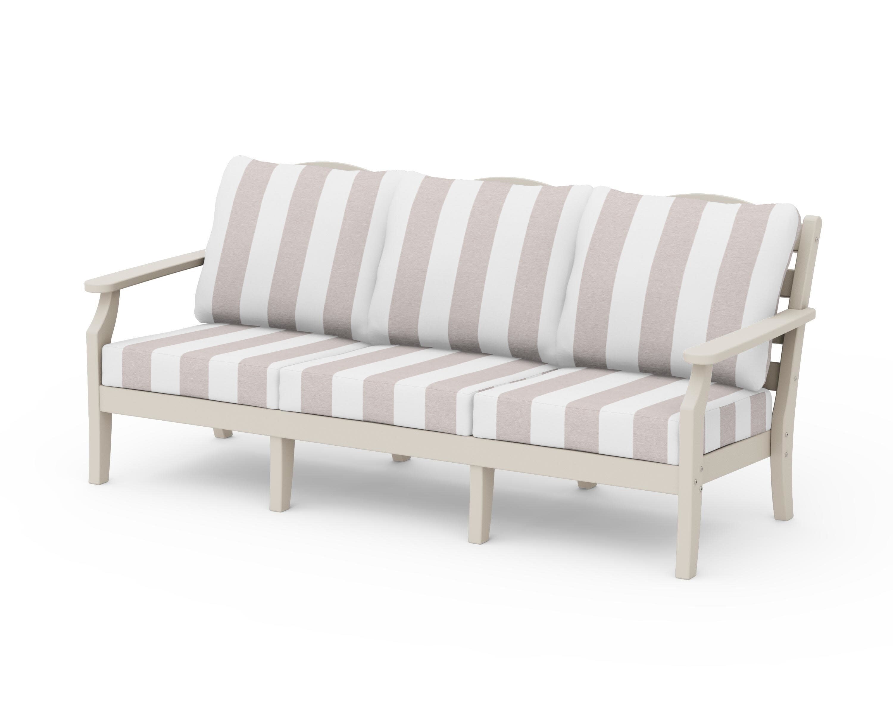 Savannah Deep Seating Sofa in Sand / Cabana Stripe Dune Burlap