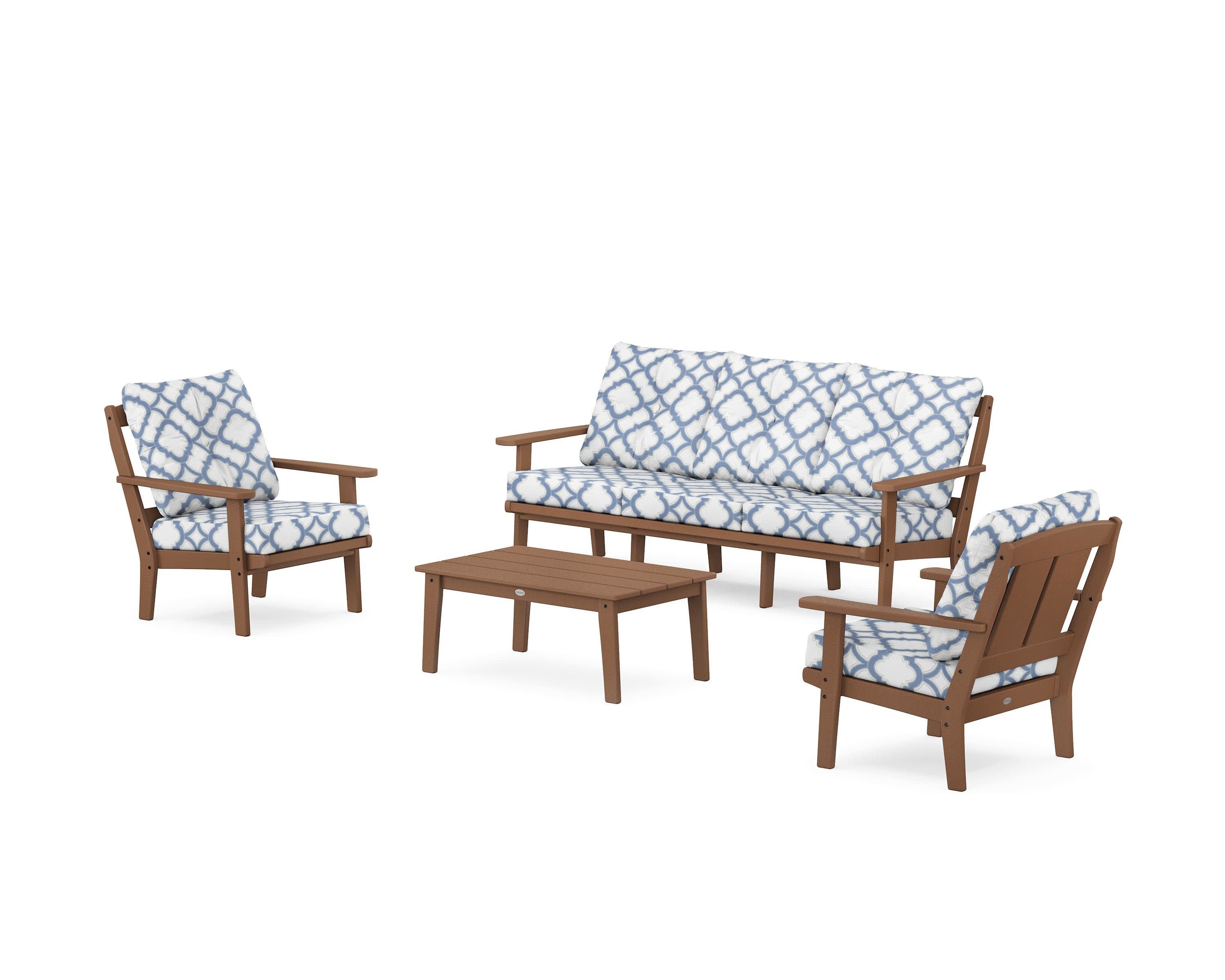 Mission 4-Piece Deep Seating Set with Sofa in Teak / Trellis Sky Blue