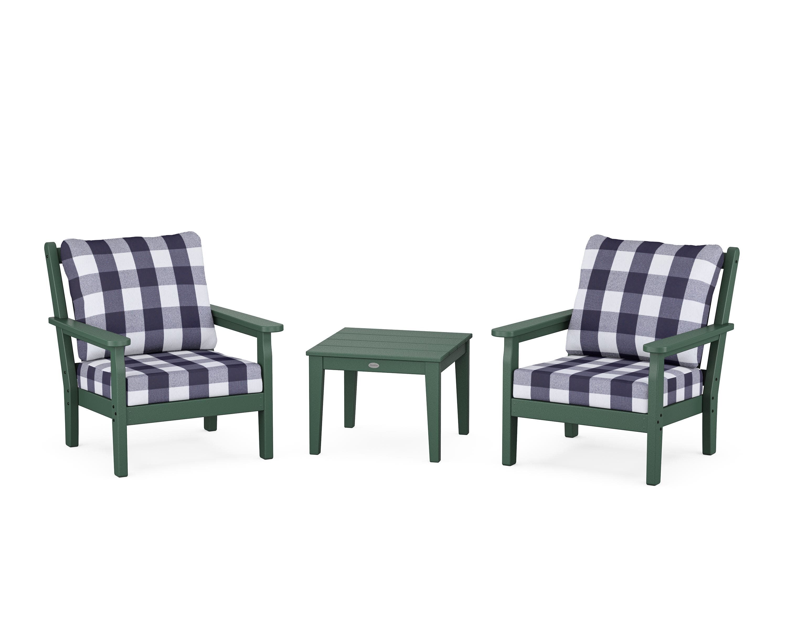 Chippendale 3-Piece Deep Seating Set in Green / Buffalo Plaid Navy