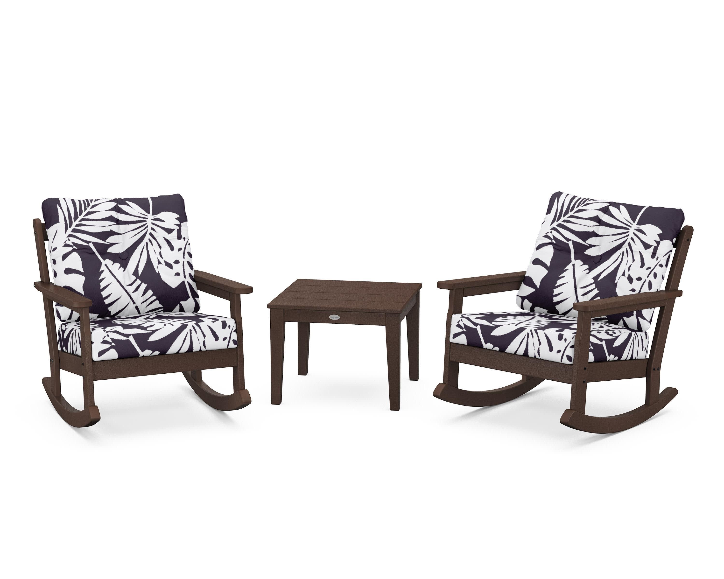 Vineyard 3-Piece Deep Seating Rocker Set in Mahogany / Leaf Navy