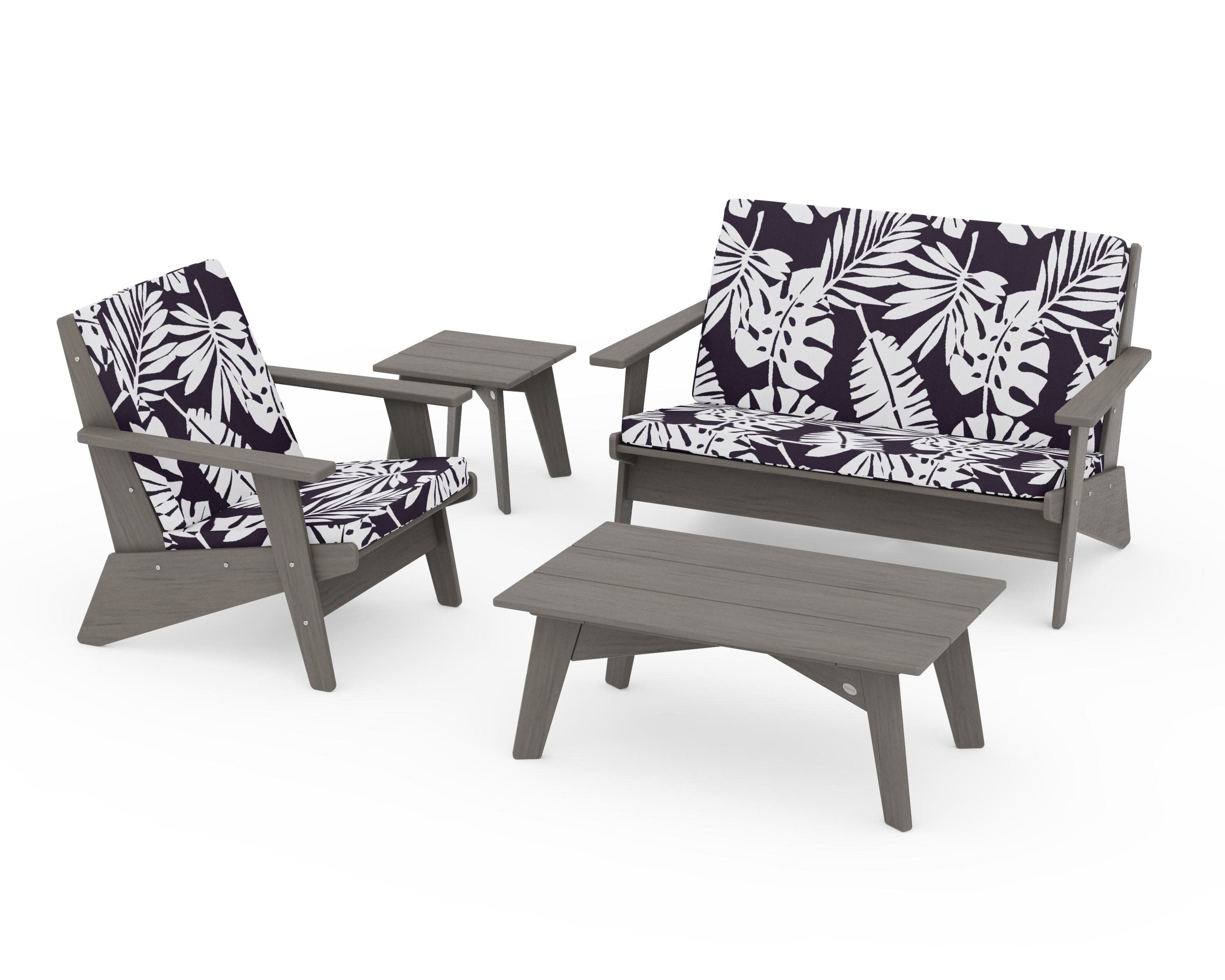 Riviera Modern Lounge 4-Piece Set in Driftwood / Leaf Navy