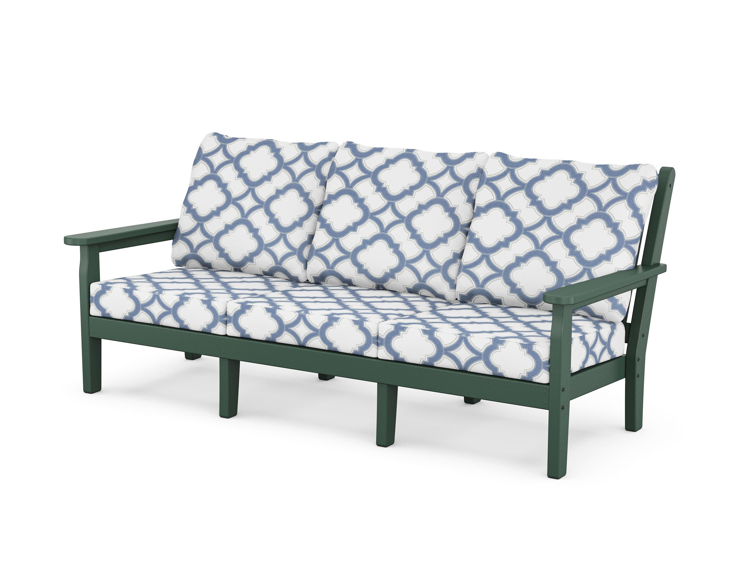 Chippendale Deep Seating Sofa in Green / Trellis Sky Blue