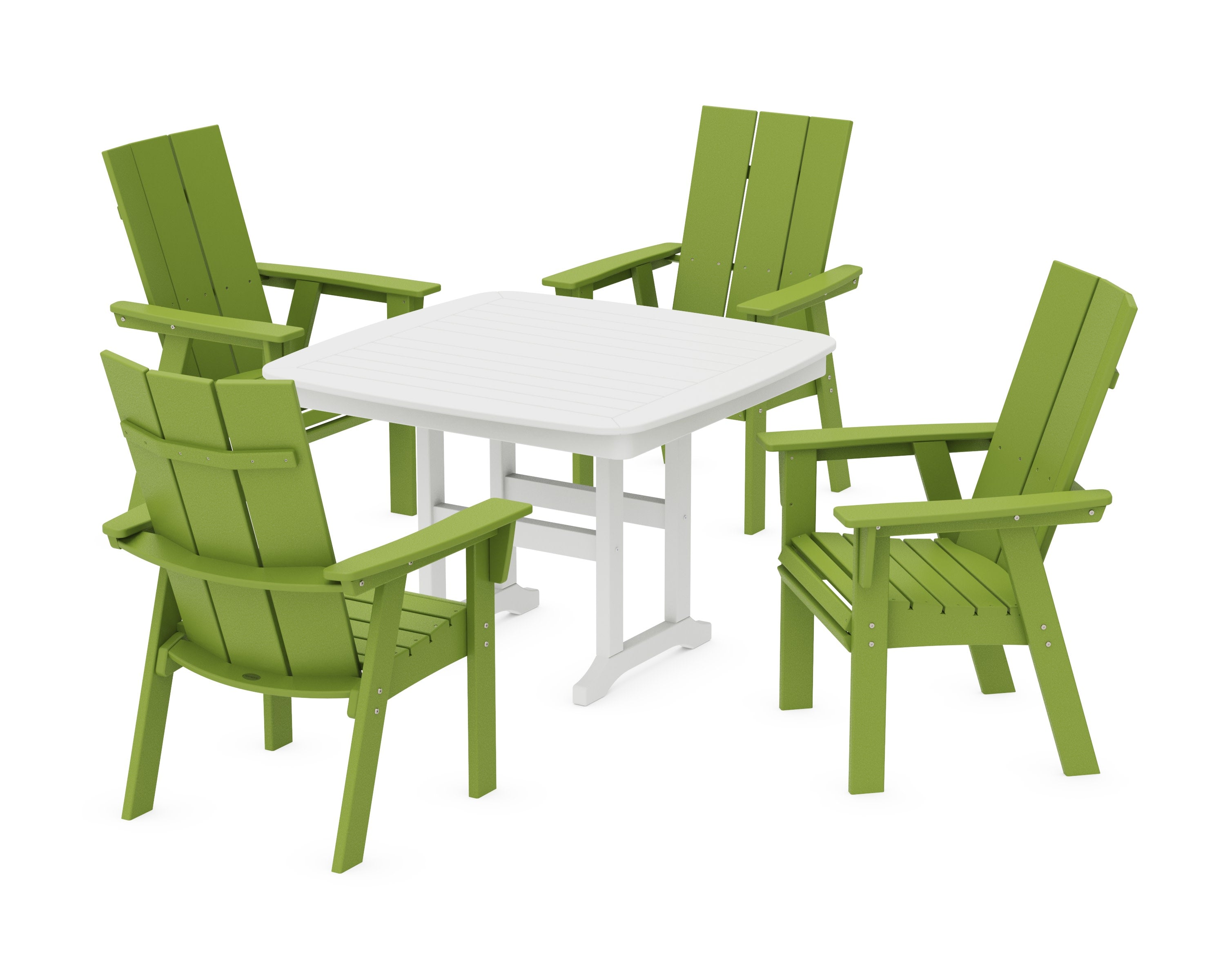 Modern Curveback Adirondack 5-Piece Dining Set in Lime / White