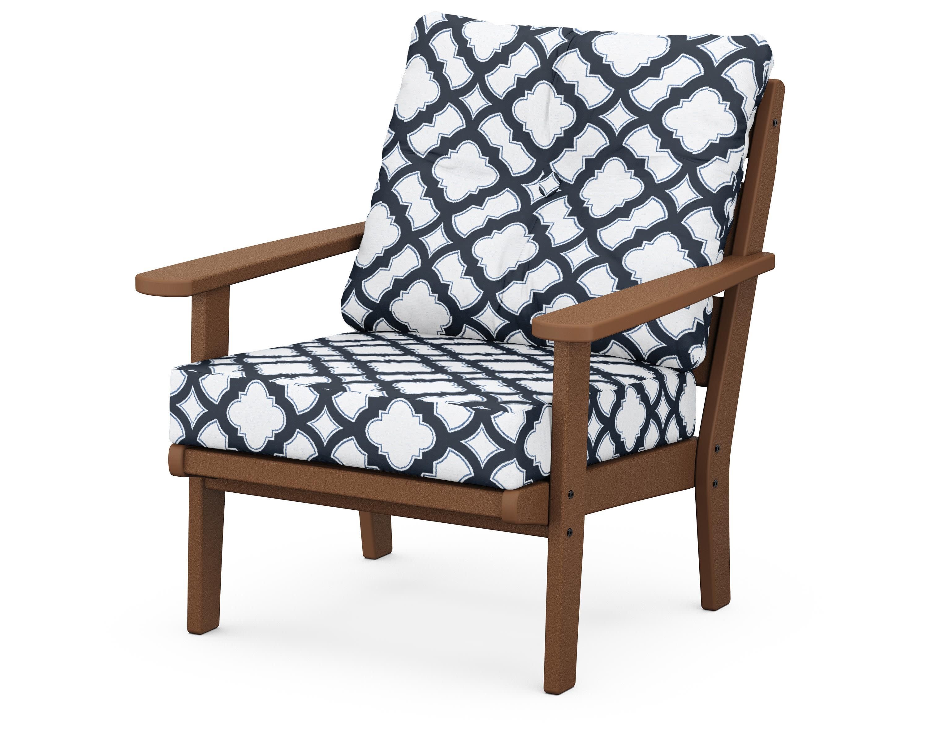Lakeside Deep Seating Chair in Teak / Trellis Marine Indigo