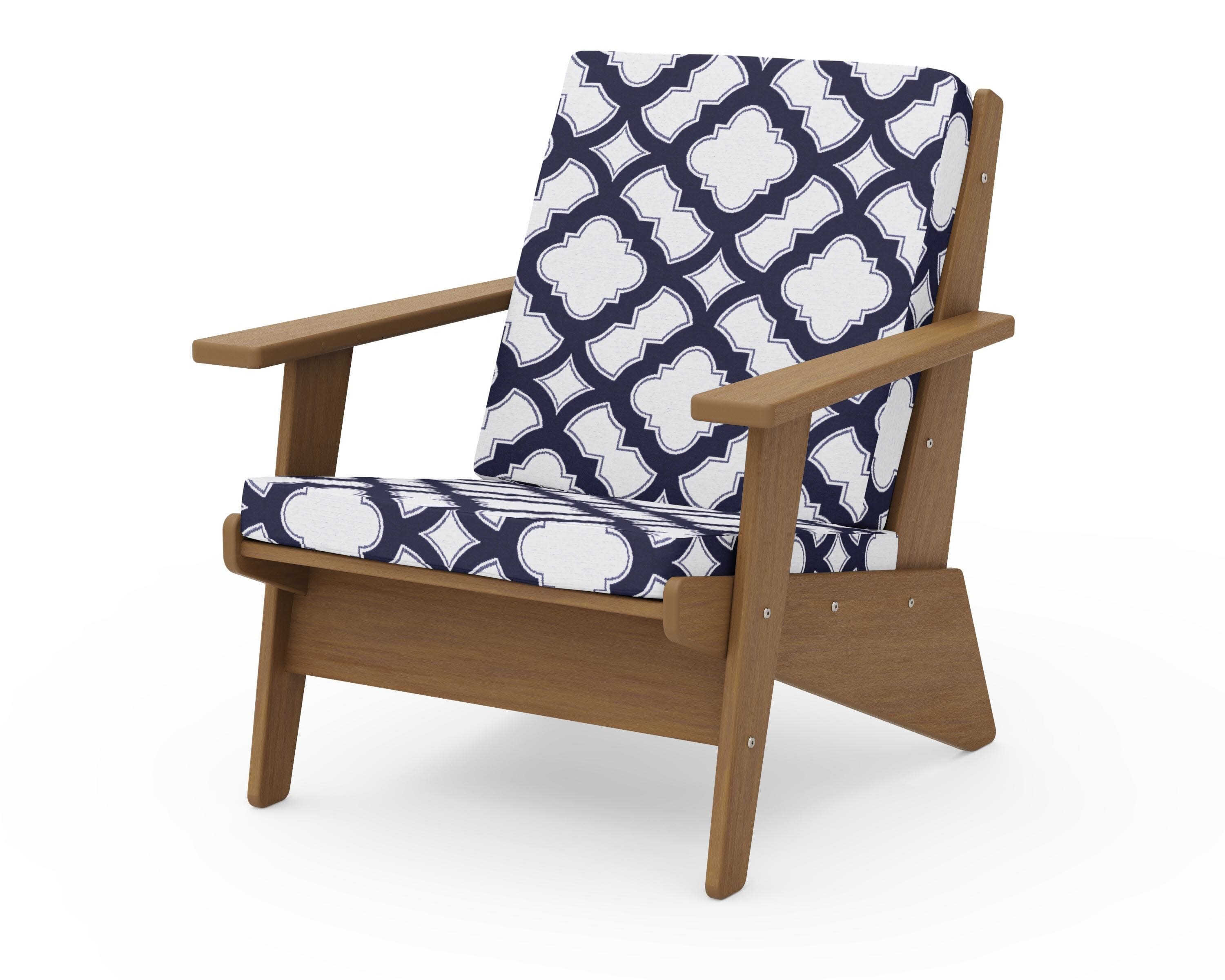 Riviera Modern Lounge Chair in Natural / Trellis Navy