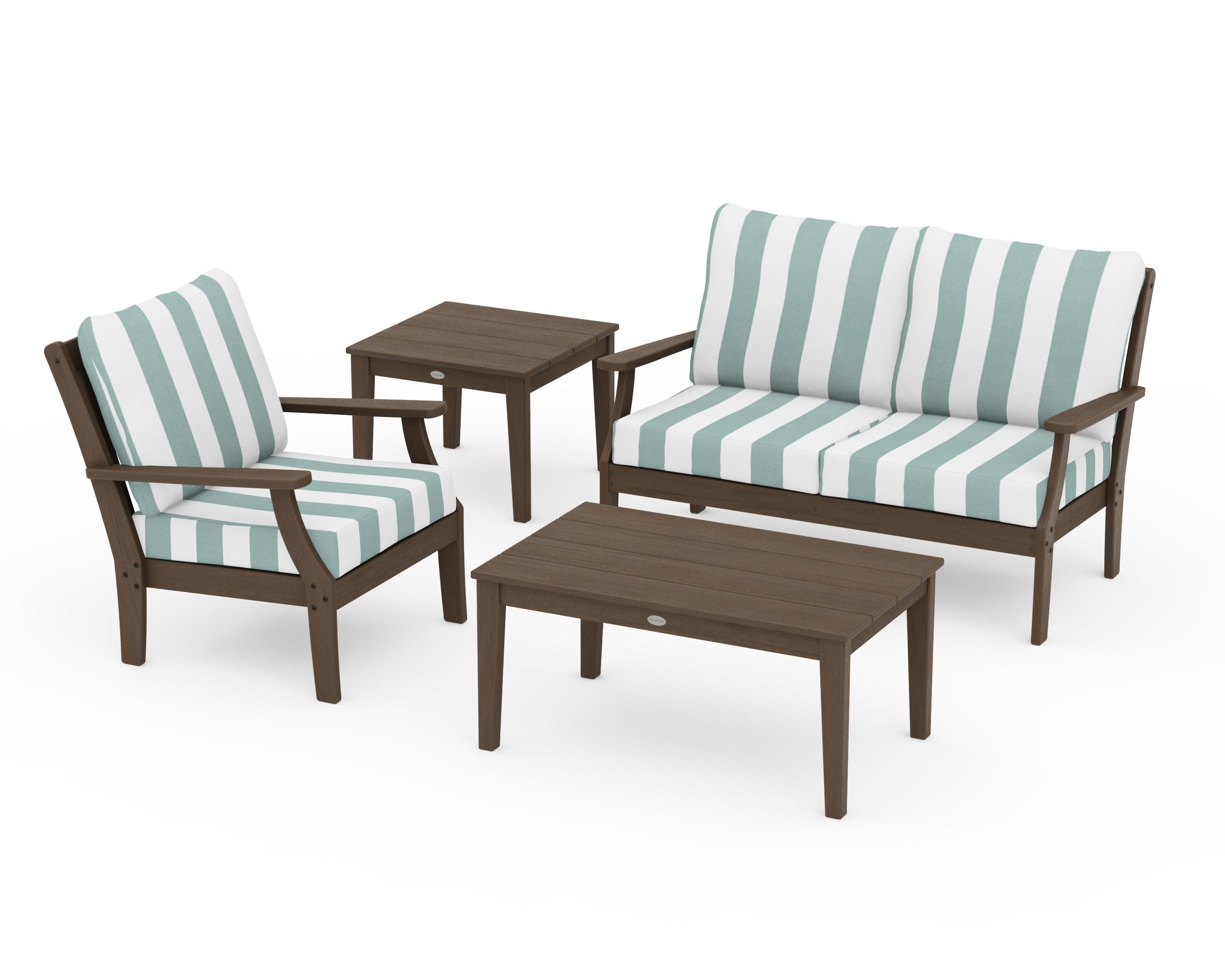 Braxton 4-Piece Deep Seating Set in Kona / Cabana Stripe Glacier Spa