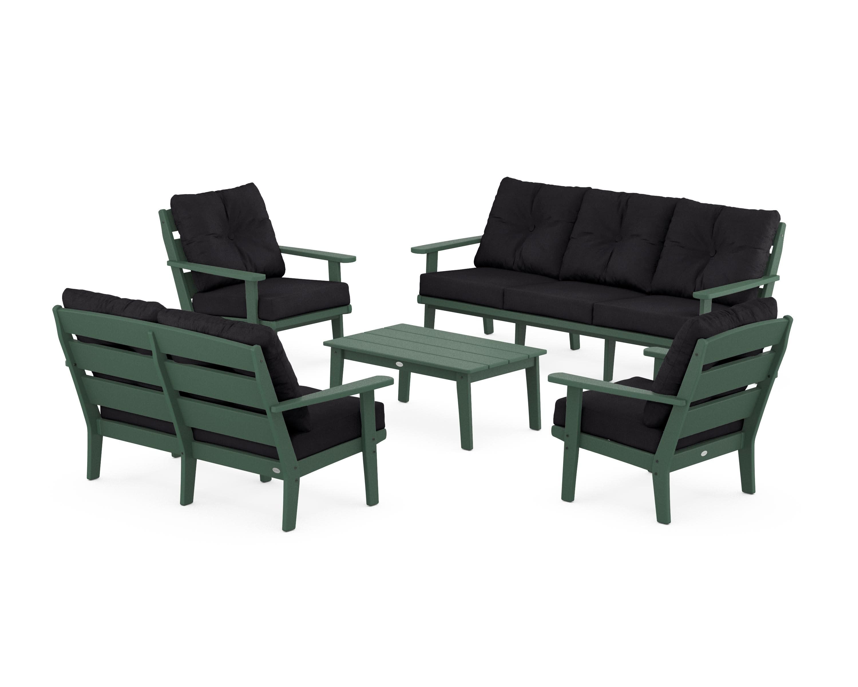 Lakeside 5-Piece Lounge Sofa Set in Green / Midnight Linen