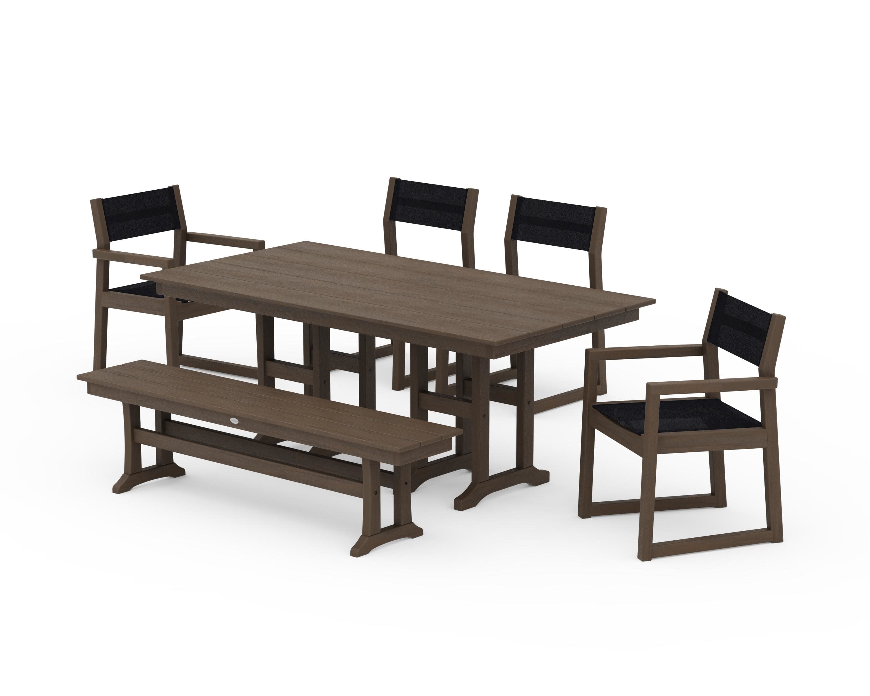 EDGE Sling 6-Piece Farmhouse Dining Set in Kona / Black Sling