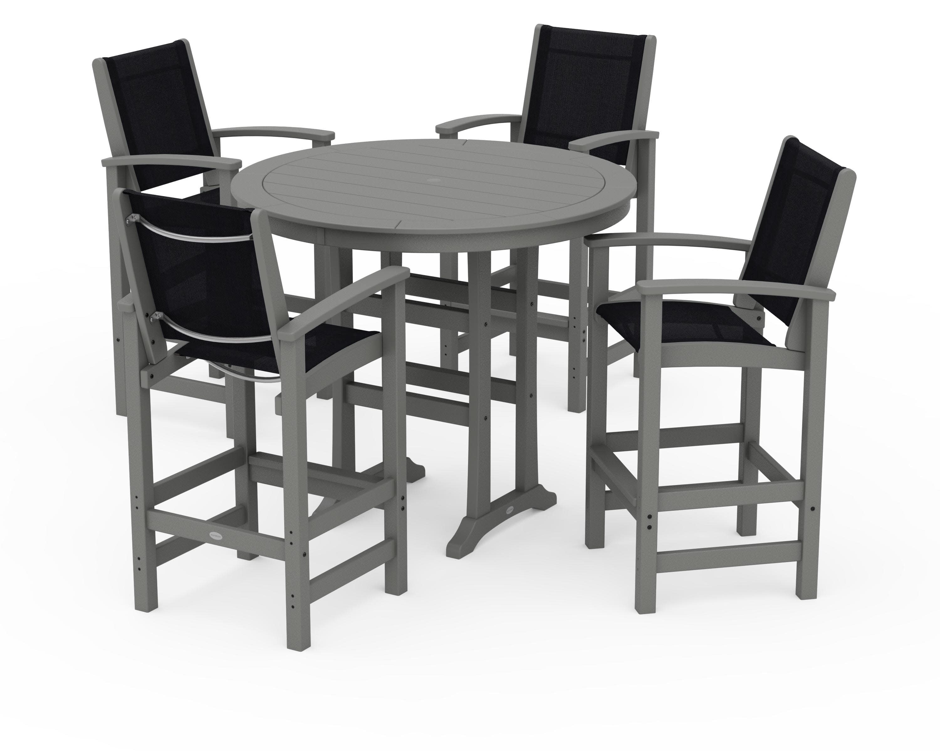 Coastal 5-Piece Nautical Trestle Bar Set in Slate Grey / Black Sling