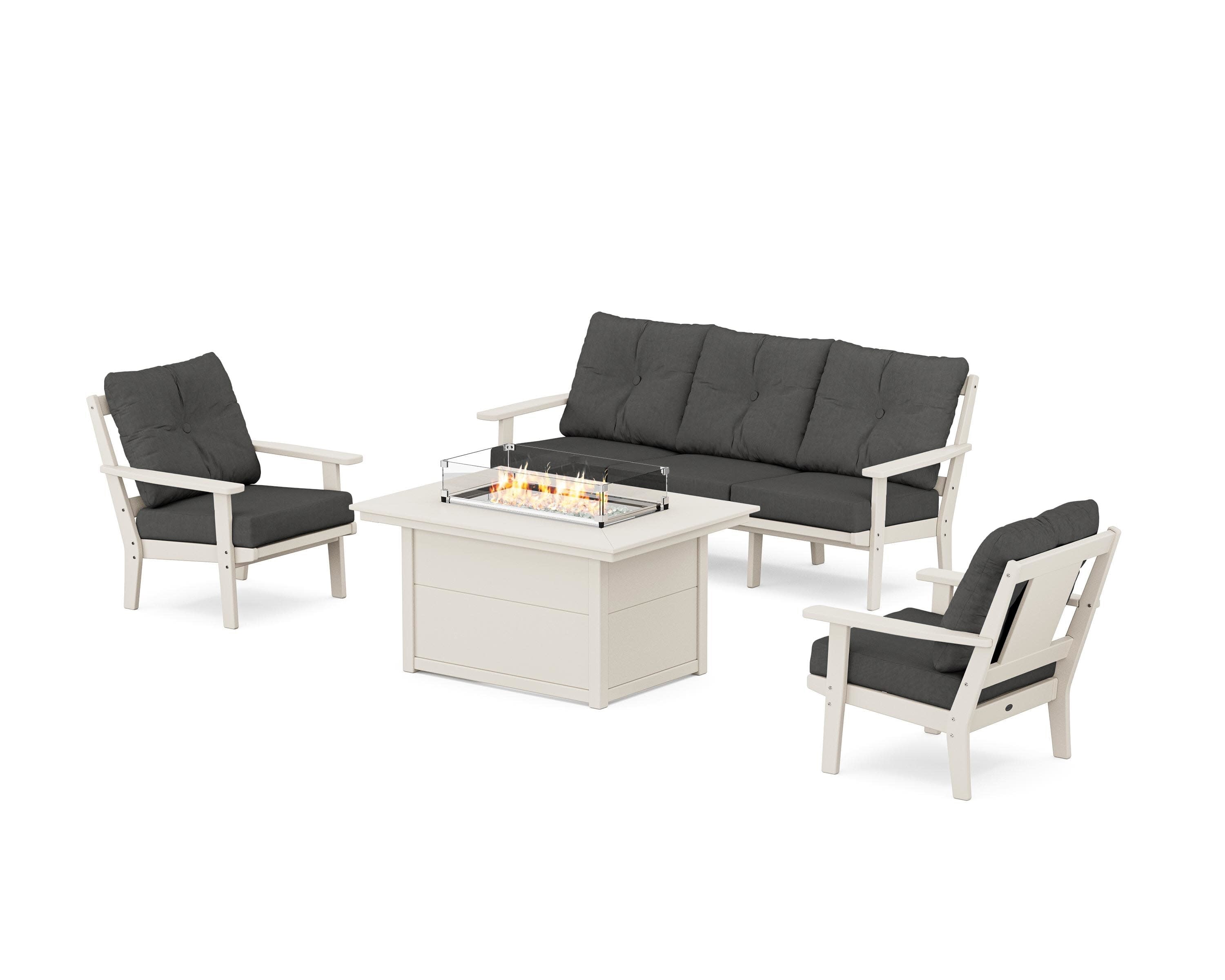 Prairie Deep Seating Fire Pit Table Set in Sand / Spectrum Carbon
