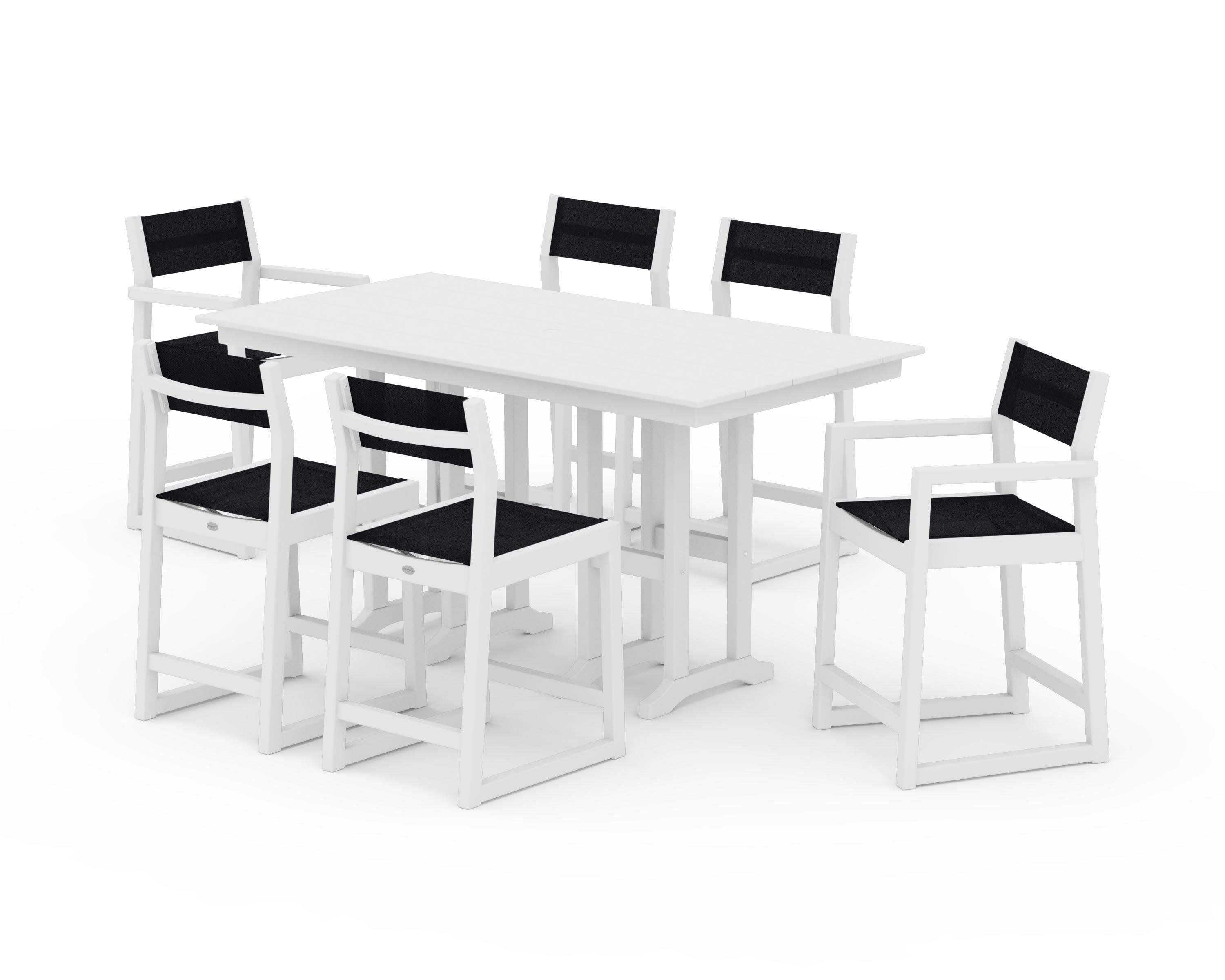 EDGE Sling 7-Piece Farmhouse Counter Set in White / Black Sling