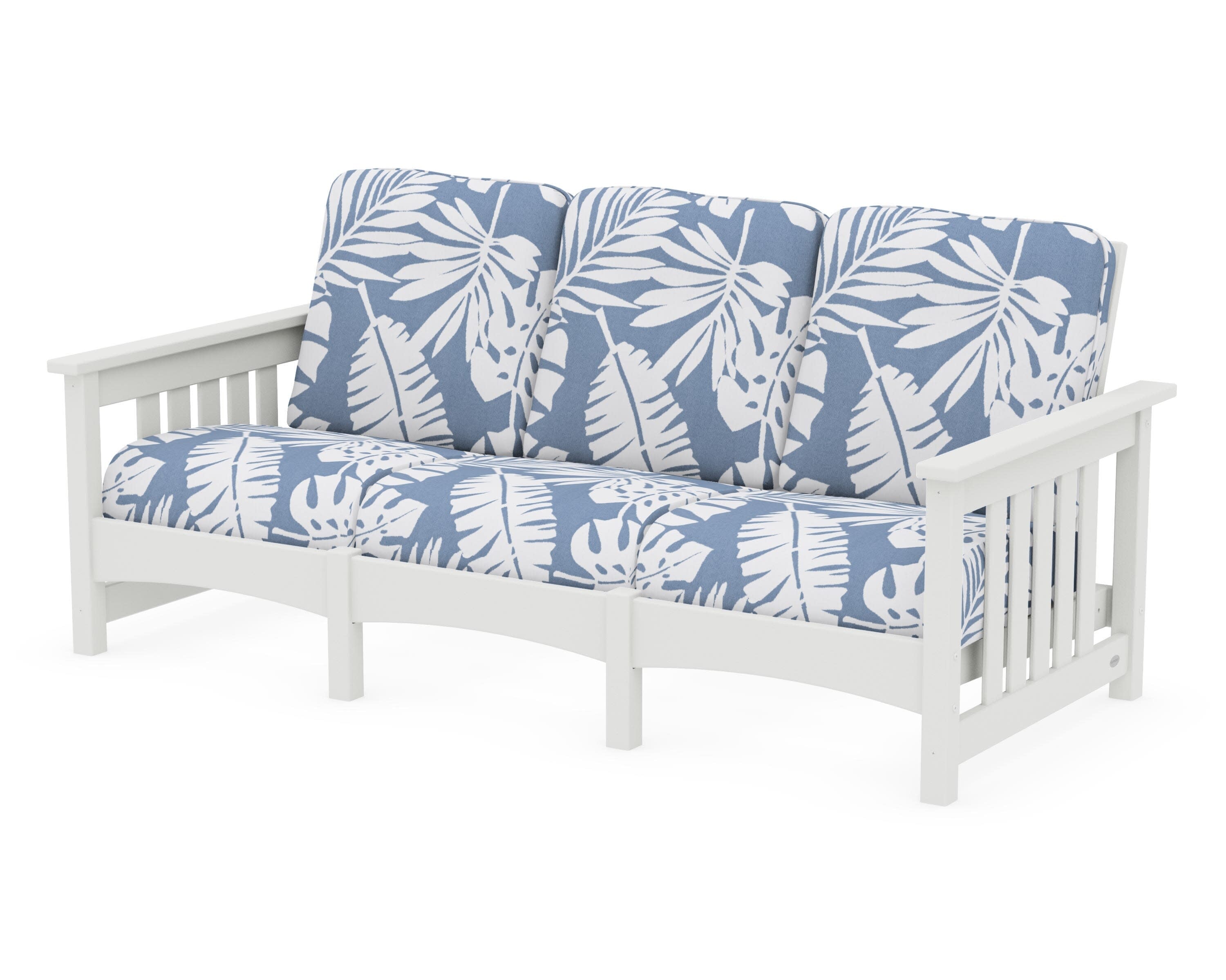 Club Mission Sofa in Vintage White / Leaf Sky Blue