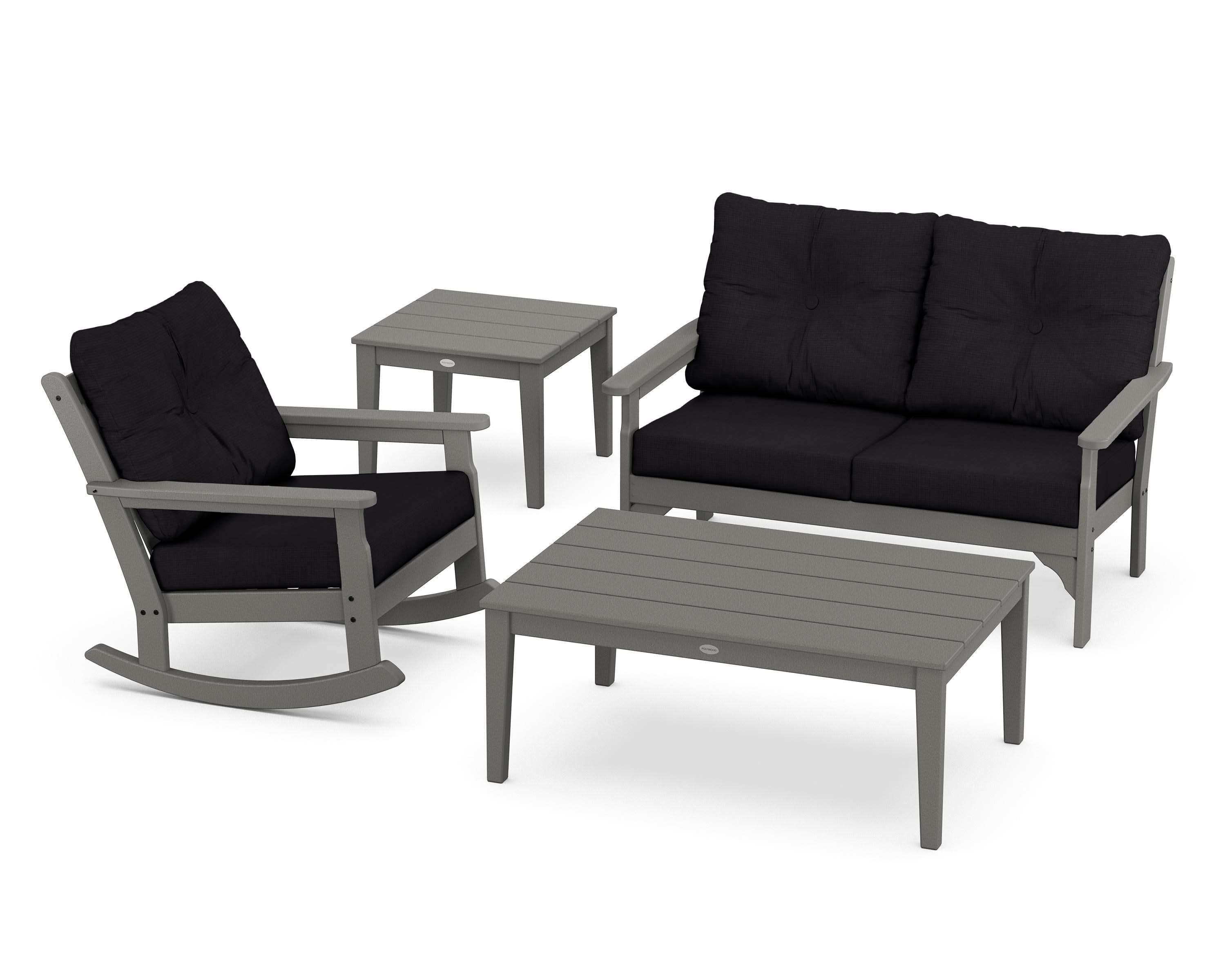 Vineyard 4-Piece Deep Seating Rocker Set in Slate Grey / Midnight Linen