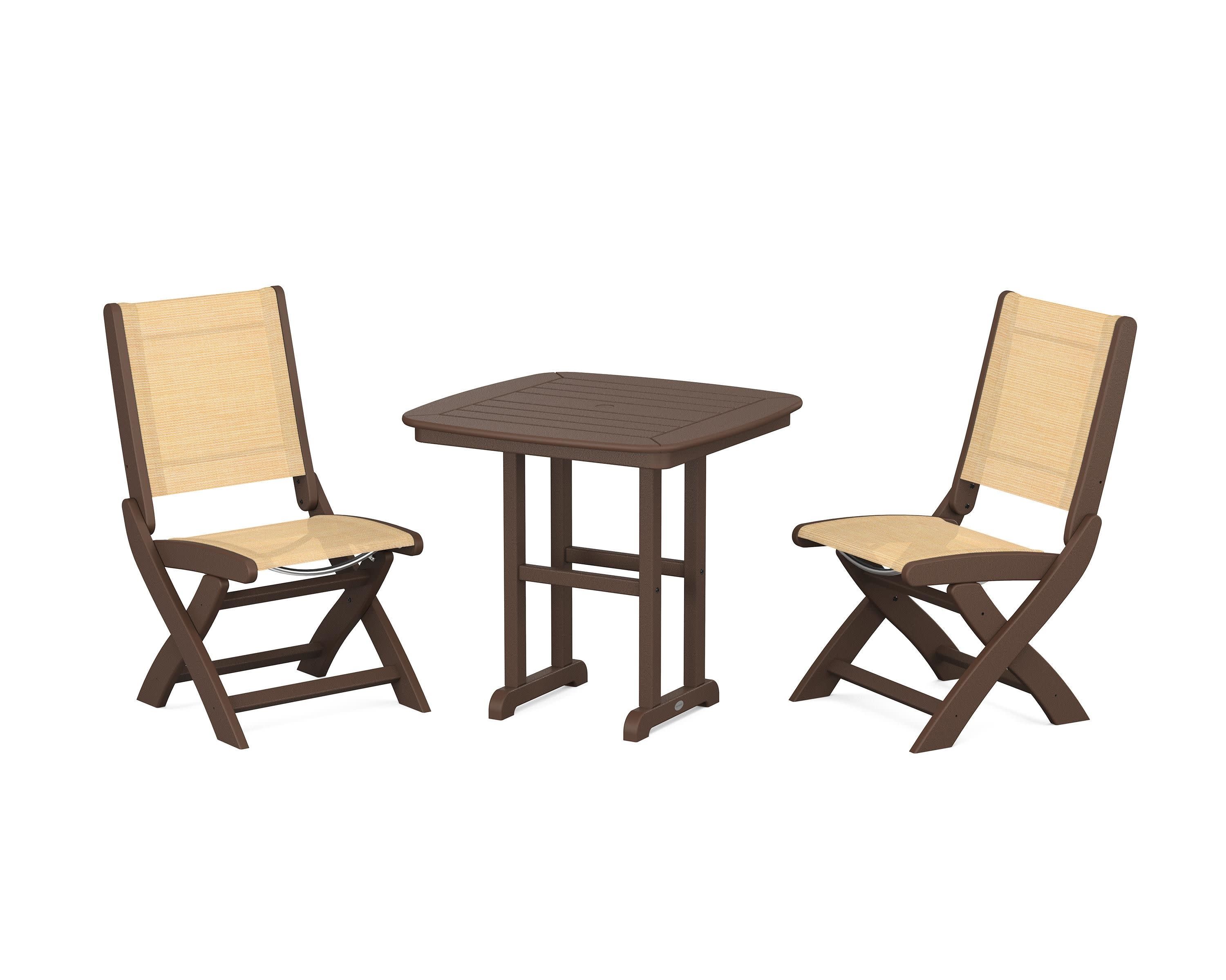 Coastal Folding Side Chair 3-Piece Dining Set in Mahogany / Dupioni Apricot Sling