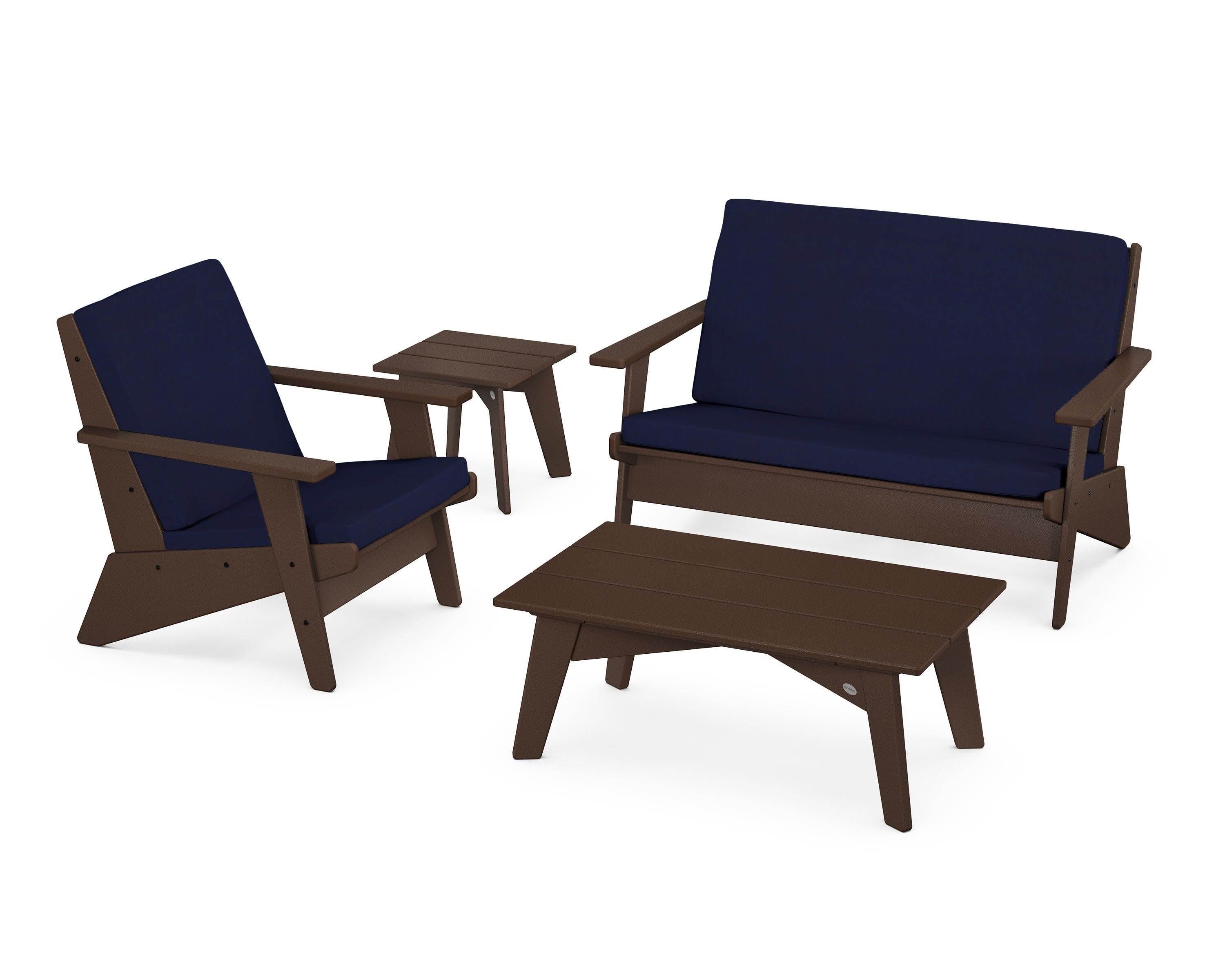 Riviera Modern Lounge 4-Piece Set in Mahogany / Navy