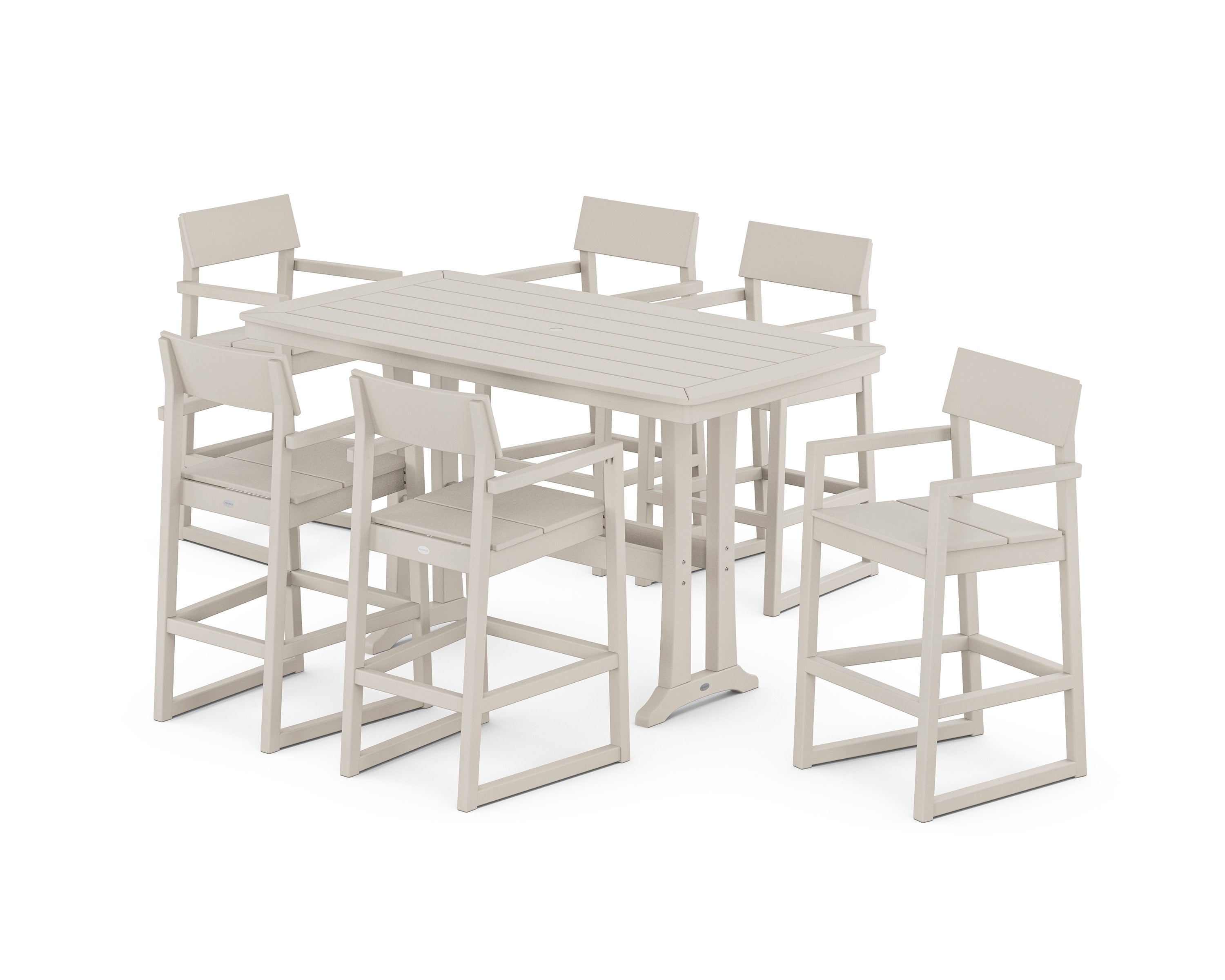 EDGE Arm Chair 7-Piece Bar Set with Trestle Legs in Sand
