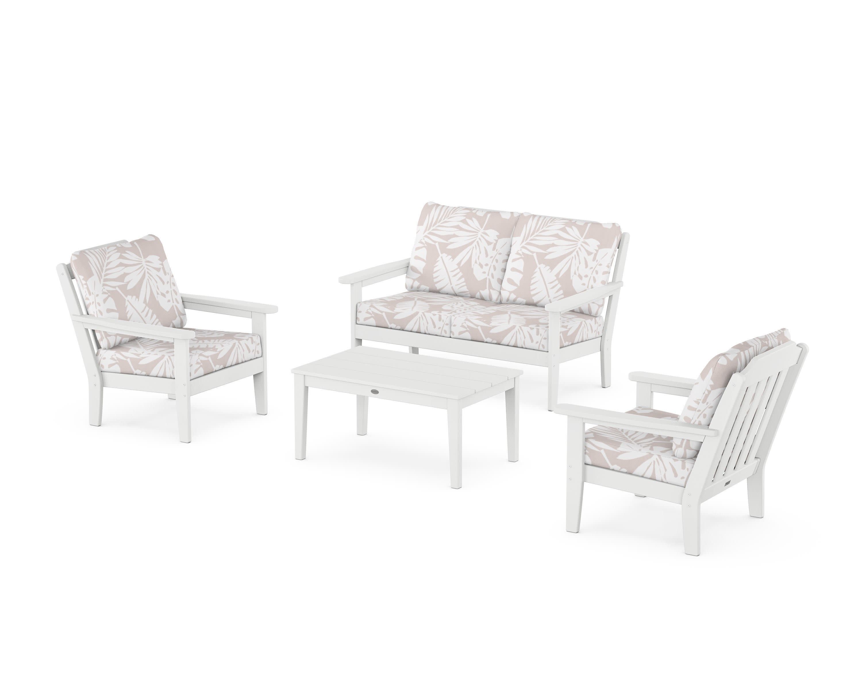 Cottage 4-Piece Deep Seating Set with Loveseat in White / Leaf Dune Burlap