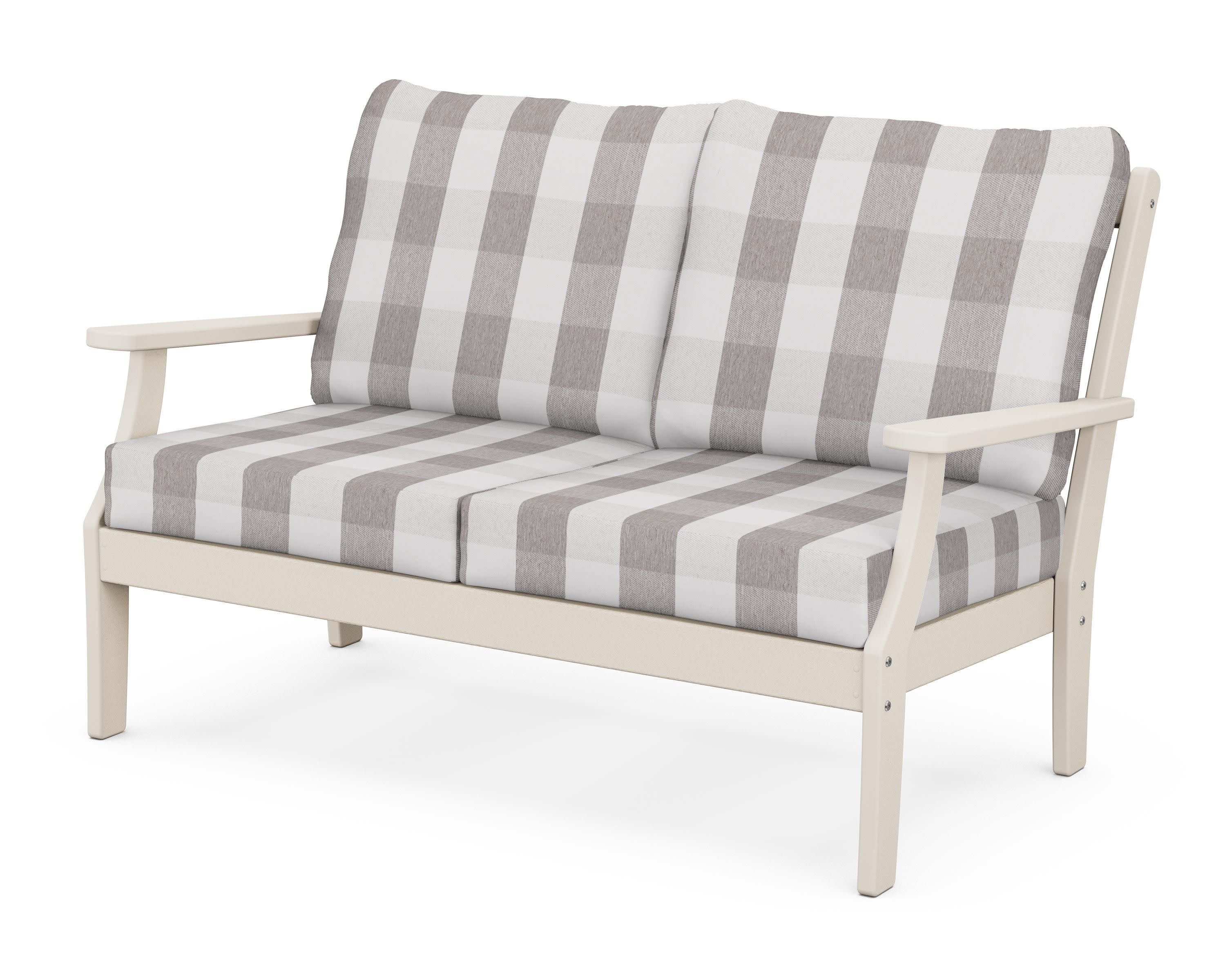 Braxton Deep Seating Loveseat in Sand / Buffalo Plaid Grey Mist