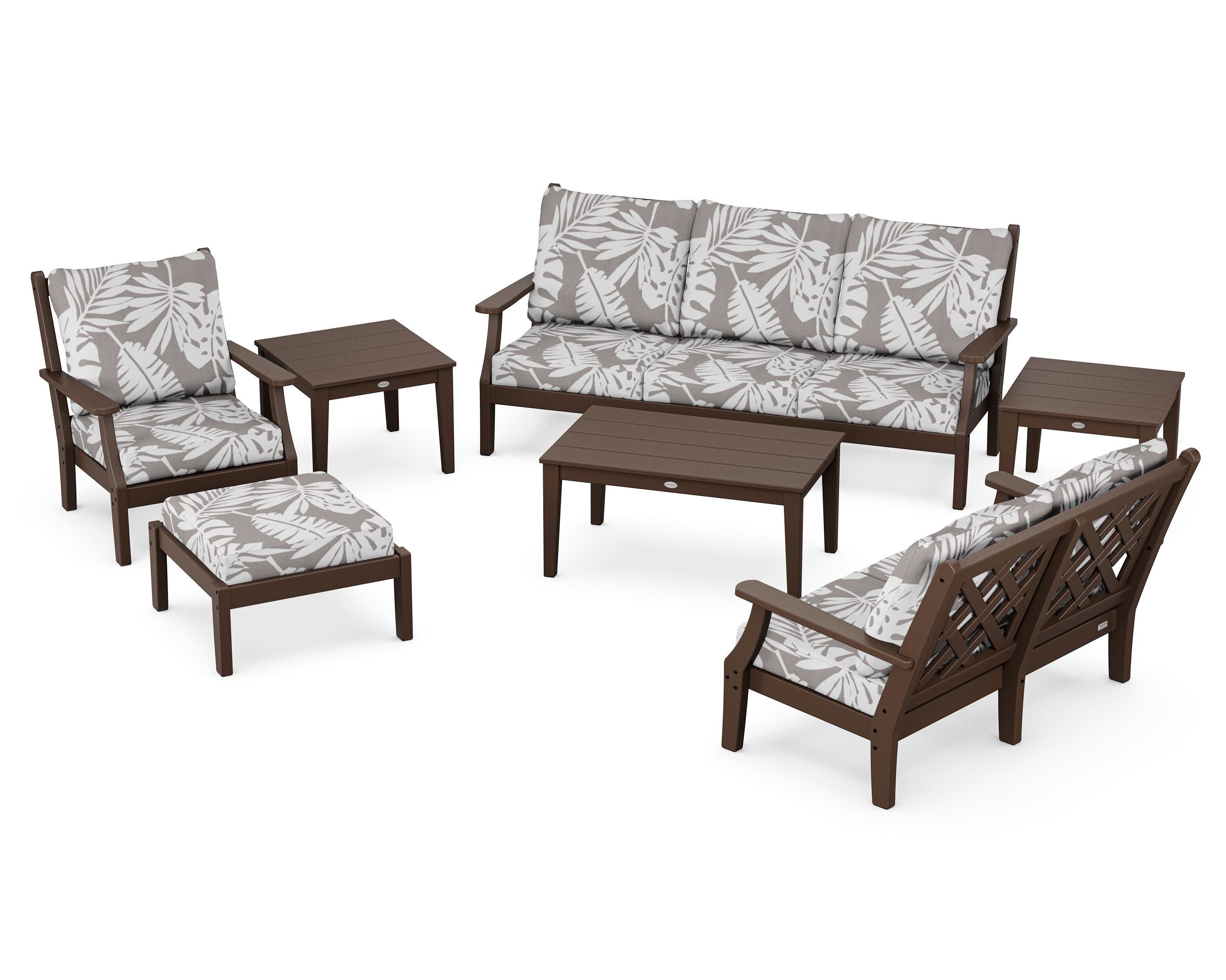 Wovendale 7-Piece Deep Seating Set in Mahogany / Leaf Grey Mist