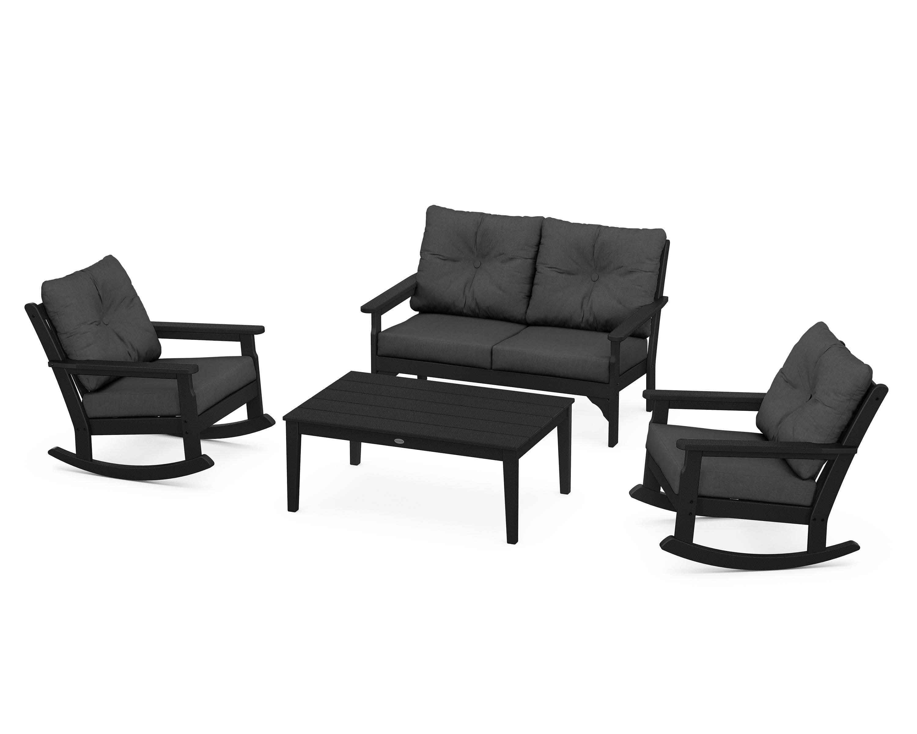 Vineyard 4-Piece Deep Seating Rocking Chair Set in Black / Spectrum Carbon