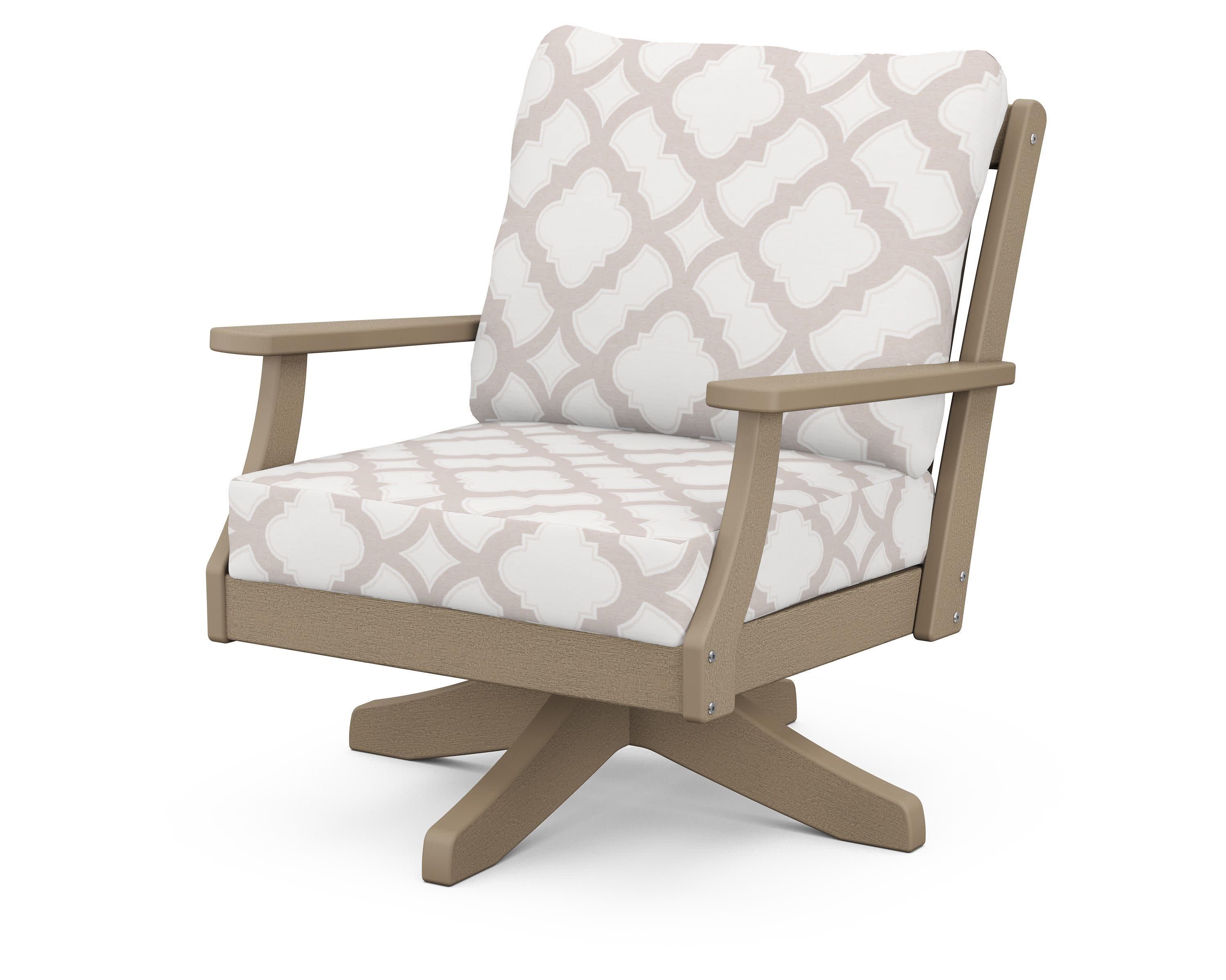 Braxton Deep Seating Swivel Chair in Vintage Sahara / Trellis Dune Burlap
