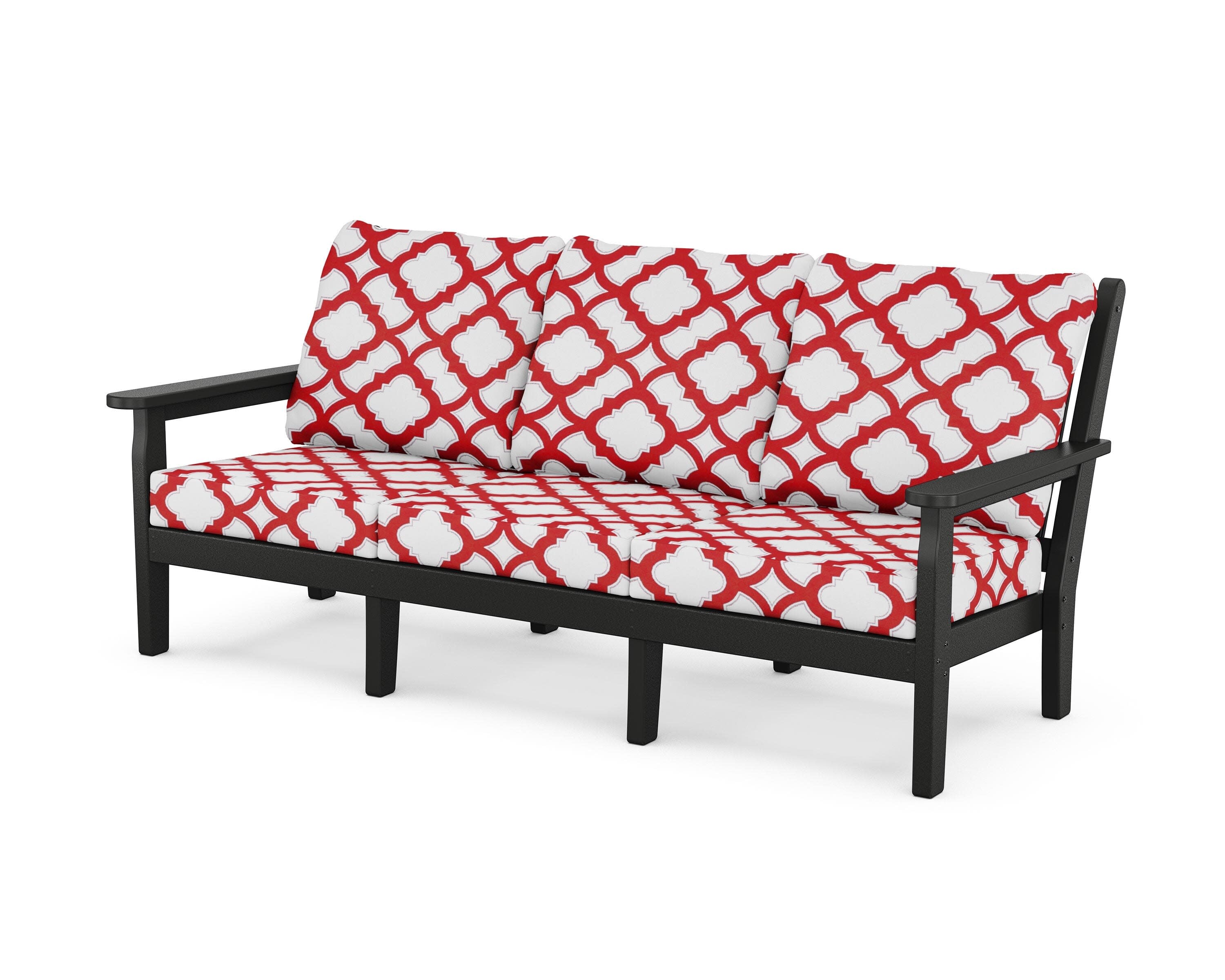 Chippendale Deep Seating Sofa in Black / Trellis Crimson