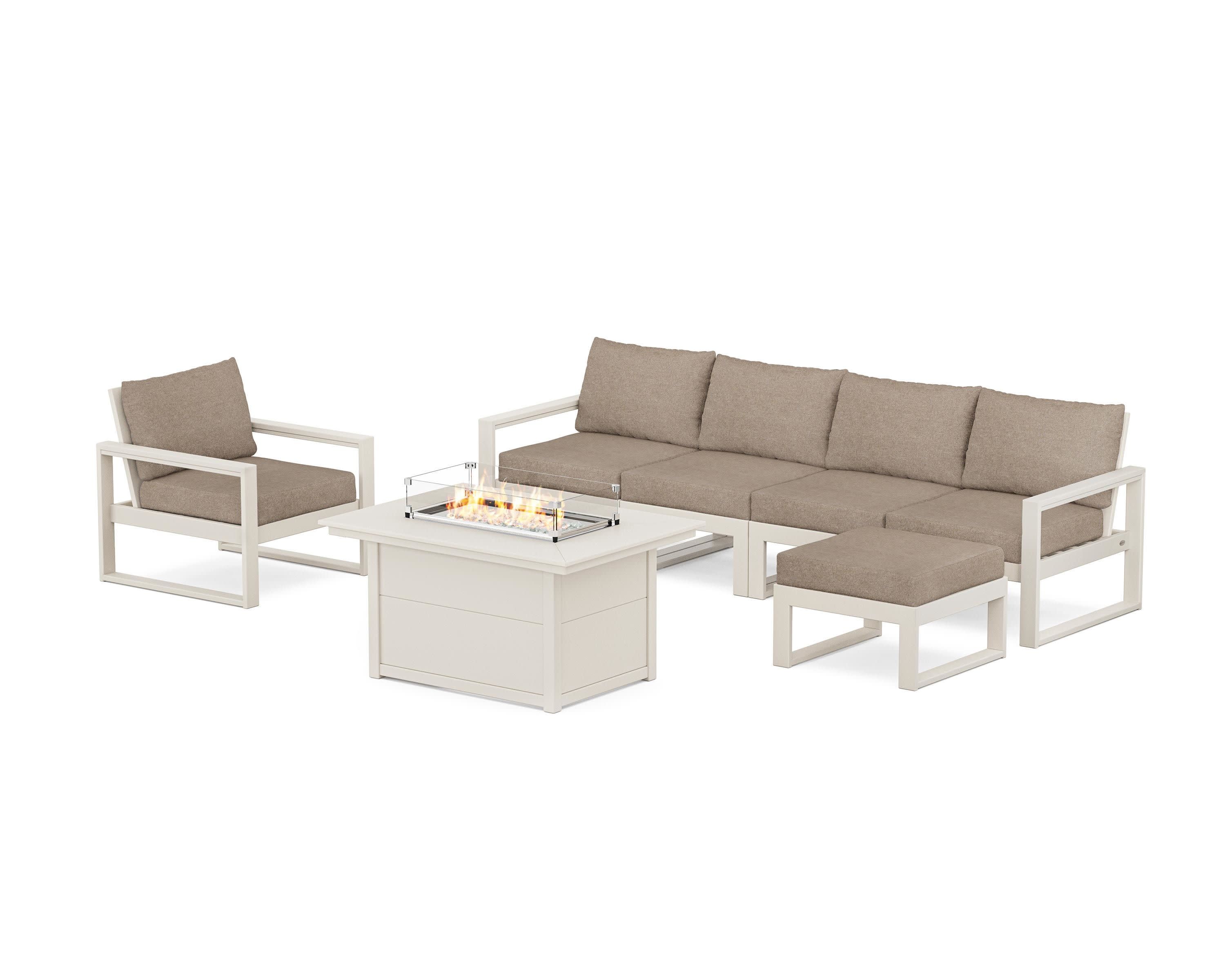 EDGE Sectional Lounge and Fire Pit Set in Sand / Spiced Burlap