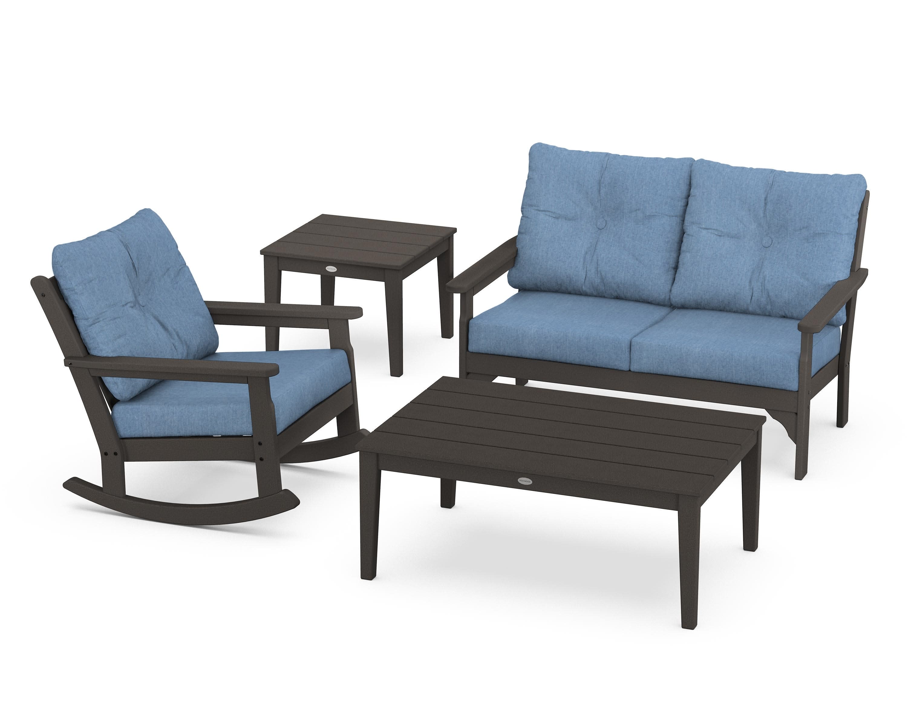 Vineyard 4-Piece Deep Seating Rocker Set in Vintage Coffee / Sky Blue