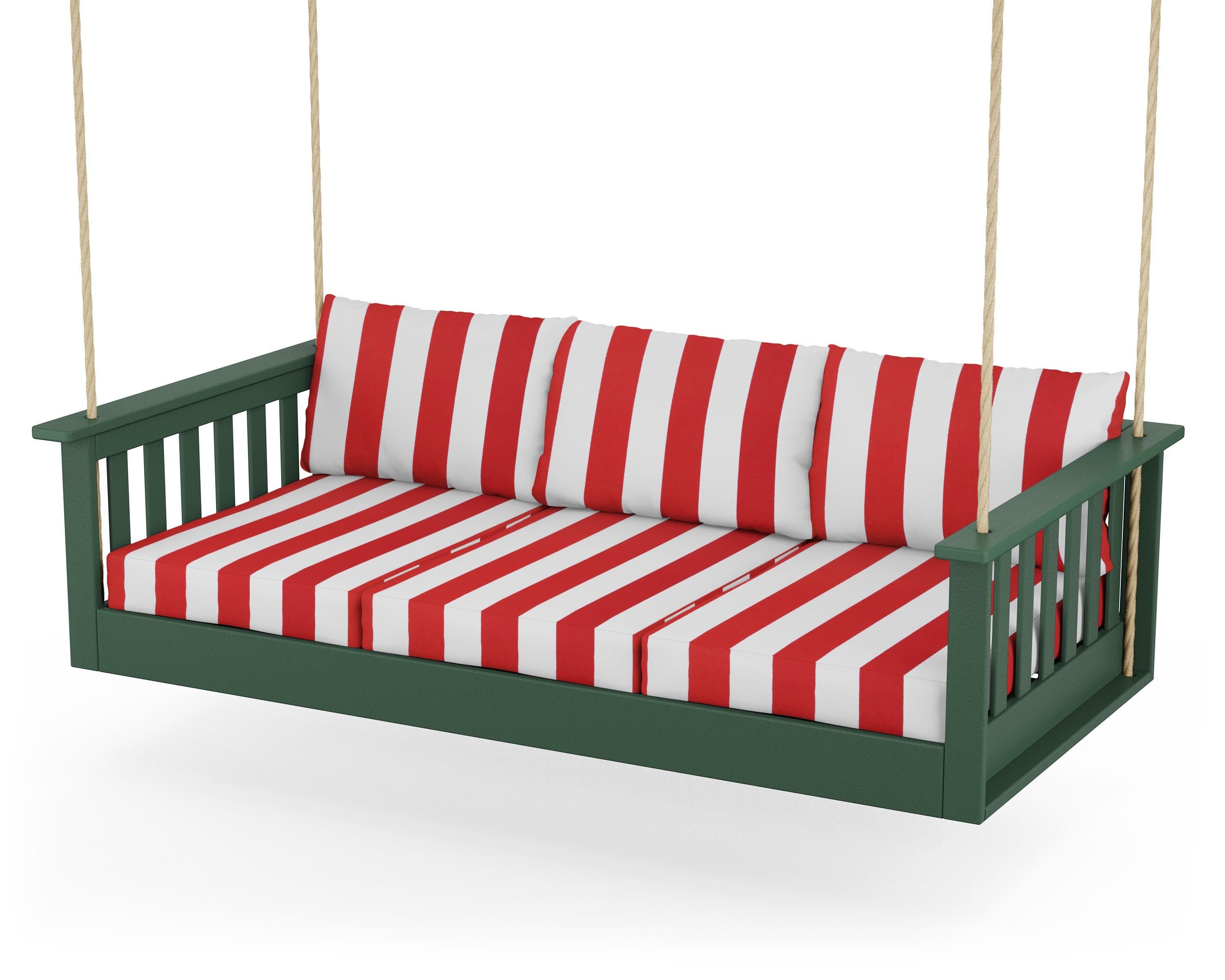 Vineyard Daybed Swing in Green / Cabana Stripe Crimson