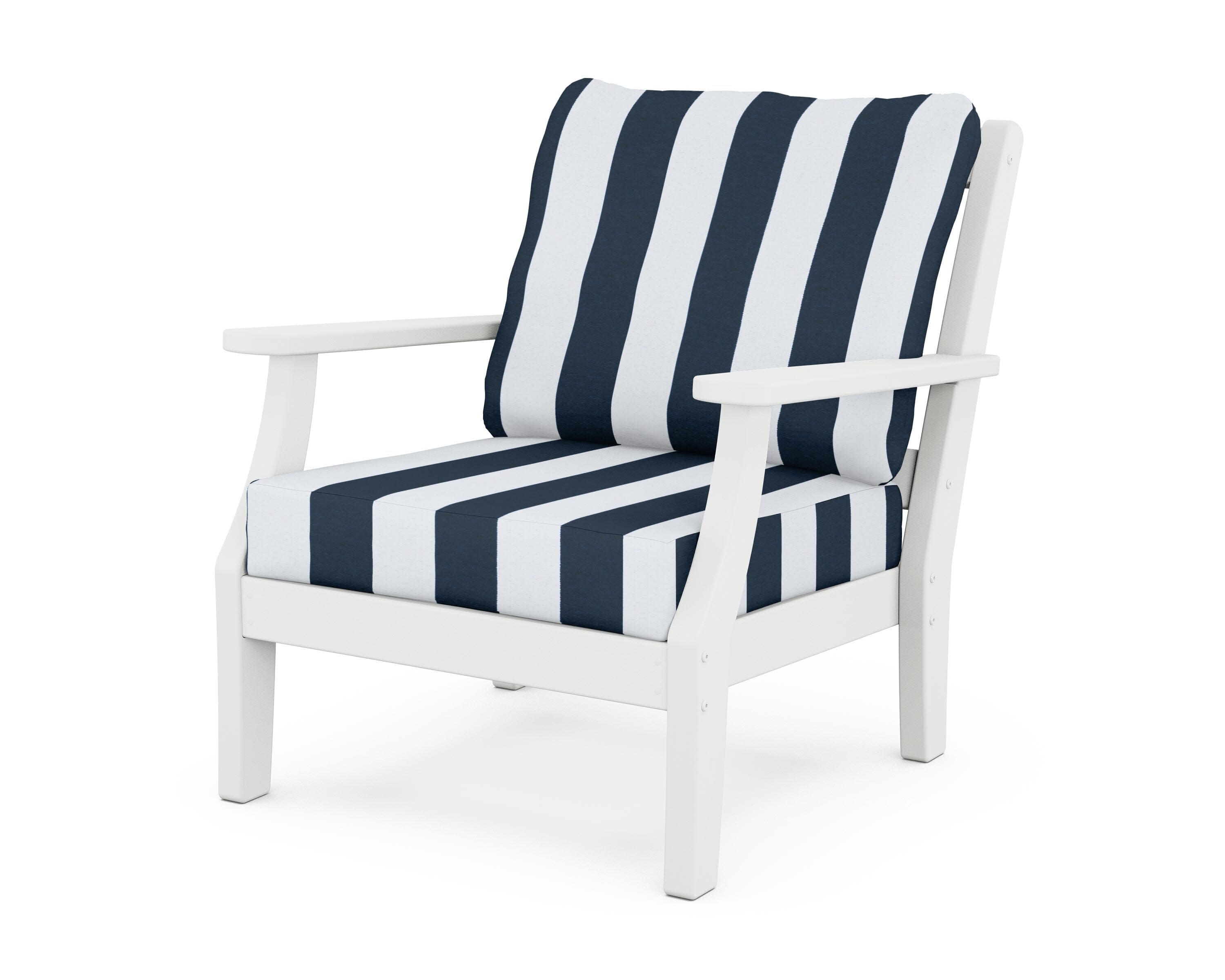 Chinoiserie Deep Seating Chair in White / Cabana Stripe Marine Indigo