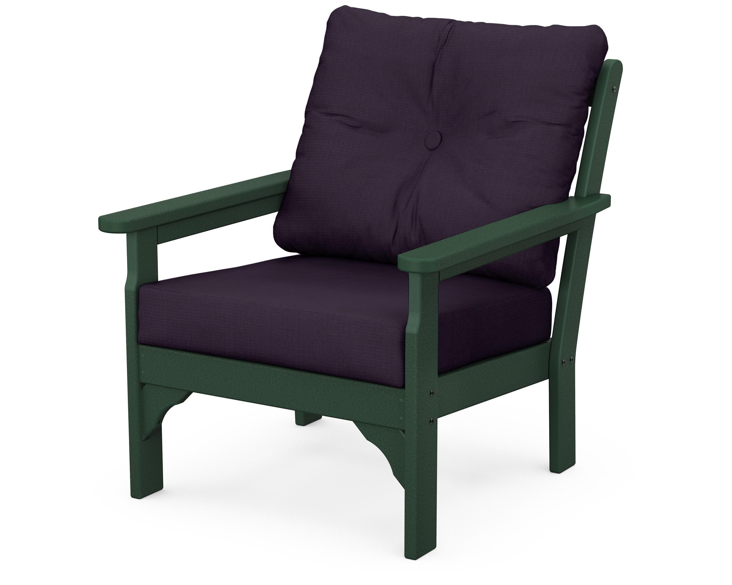 Vineyard Deep Seating Chair in Green / Navy Linen