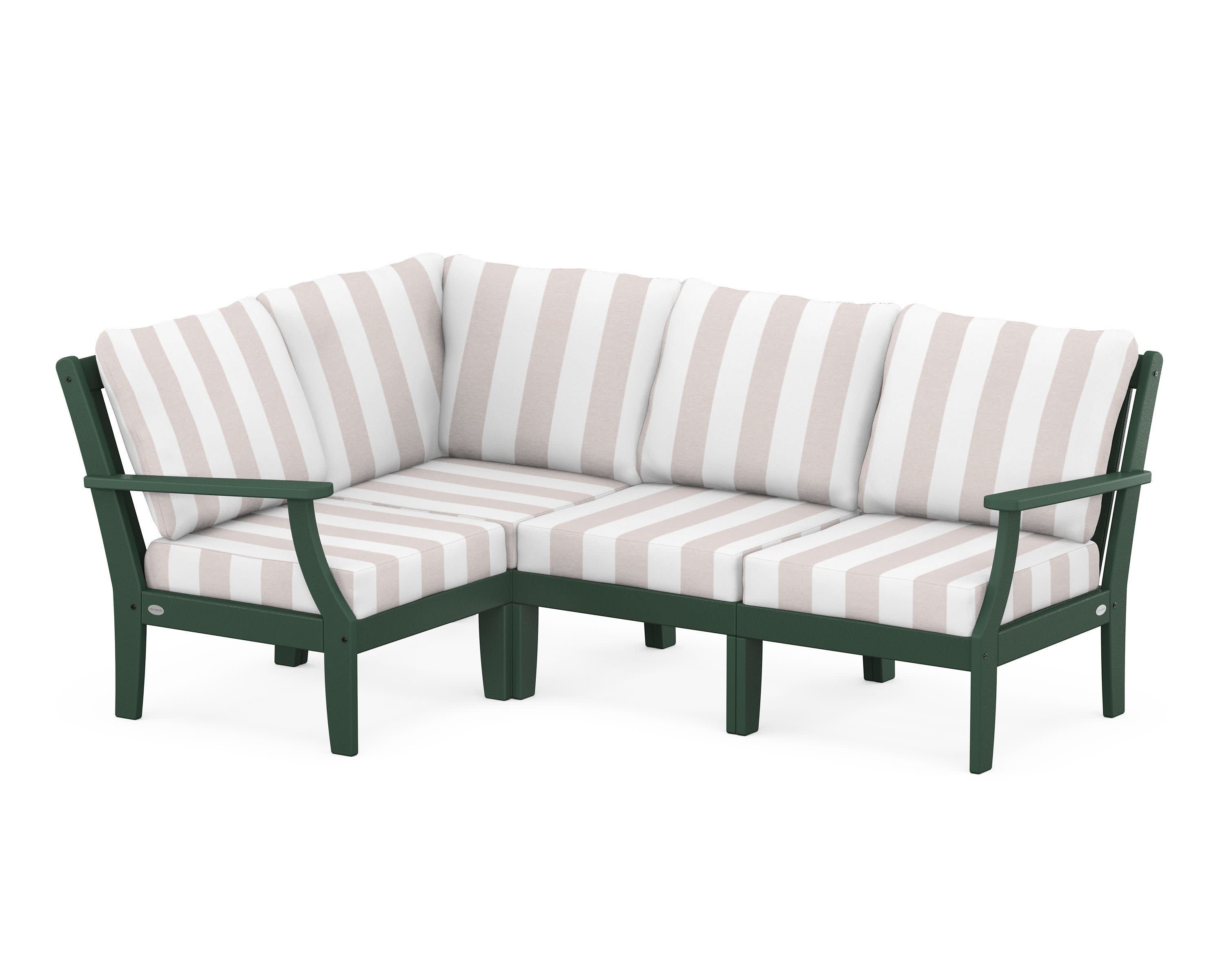 Braxton Modular 4-Piece Deep Seating Set in Green / Cabana Stripe Dune Burlap