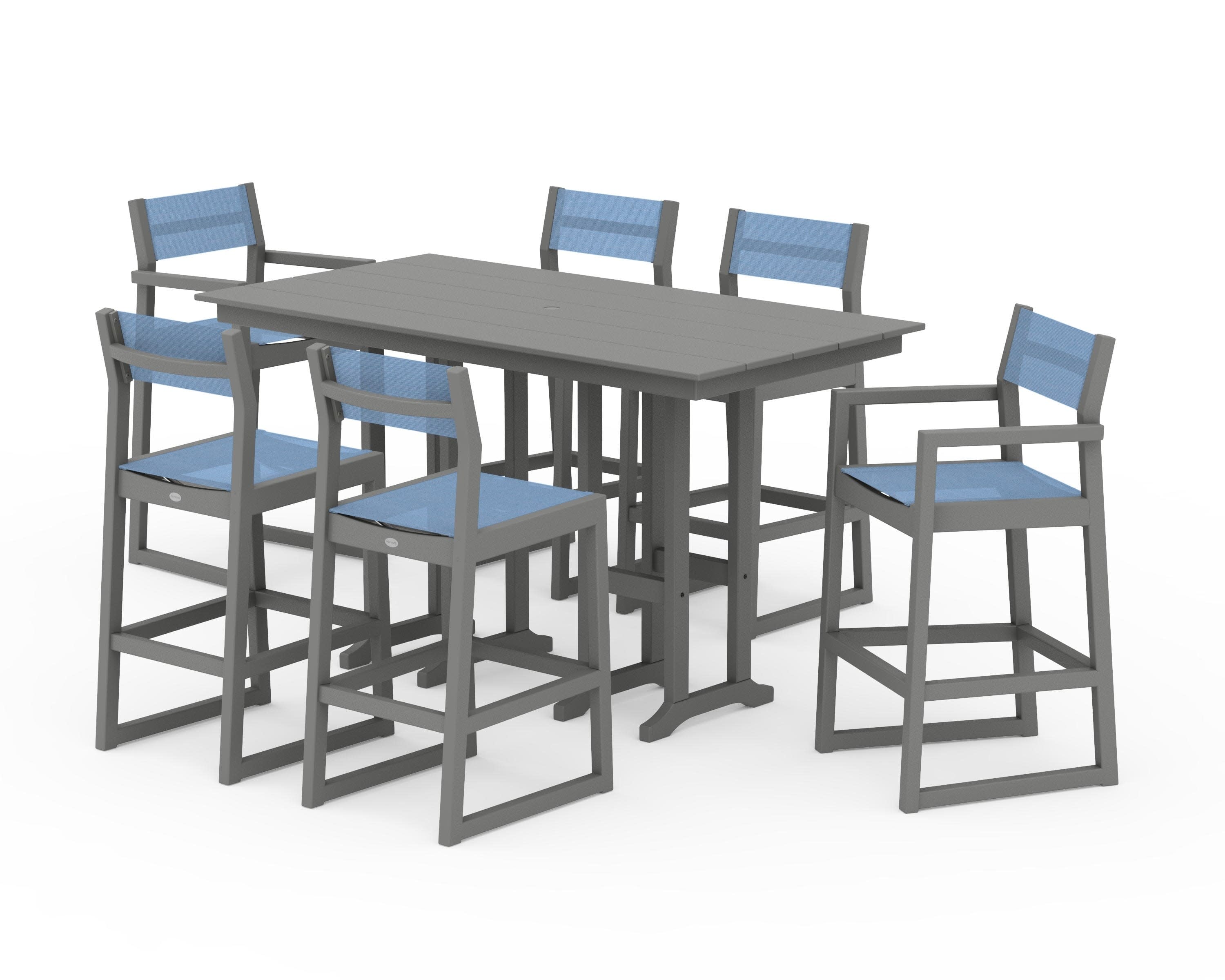 EDGE Sling 7-Piece Farmhouse Bar Set in Slate Grey / Poolside Sling