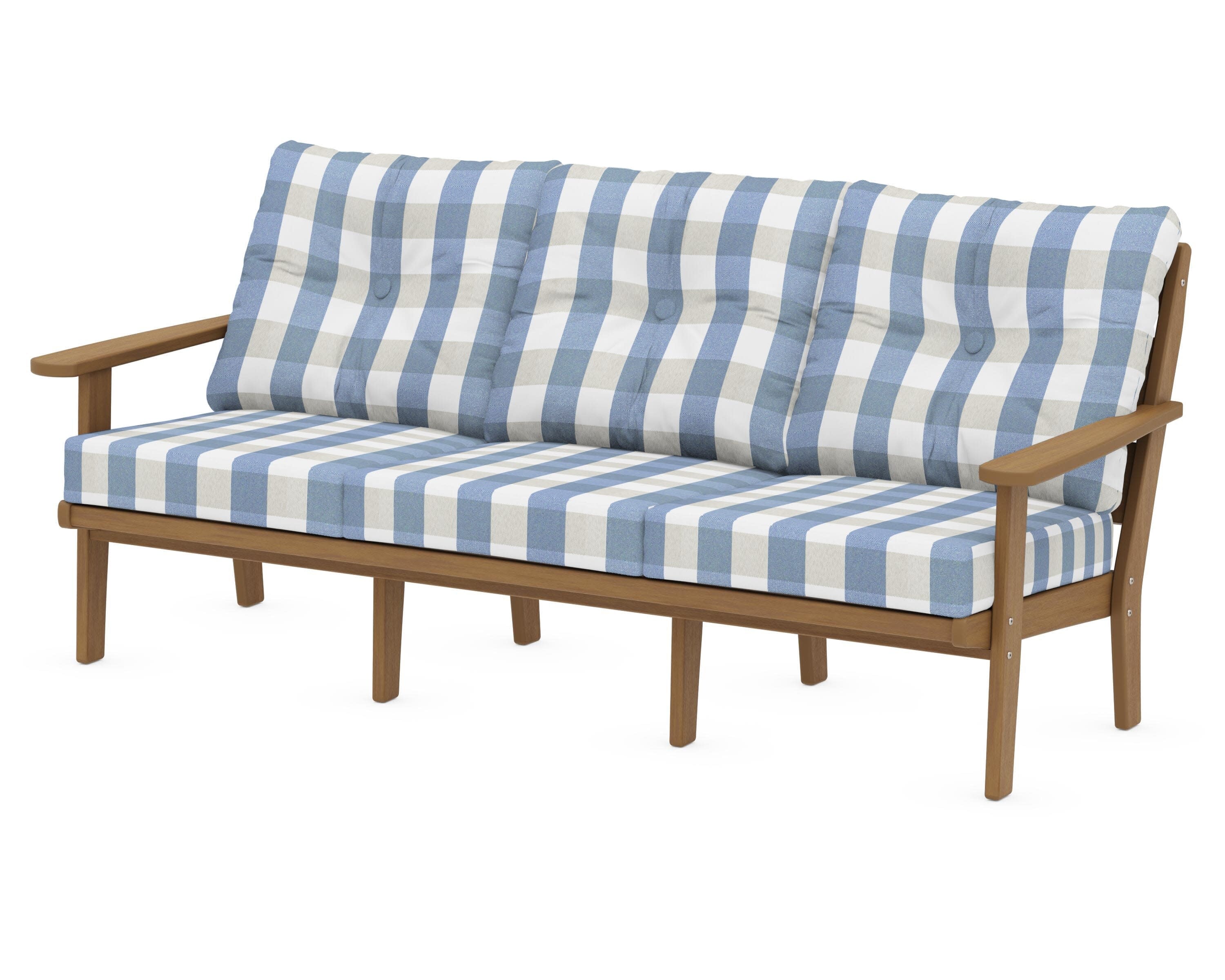 Lakeside Deep Seating Sofa in Natural / Buffalo Plaid Sky Blue