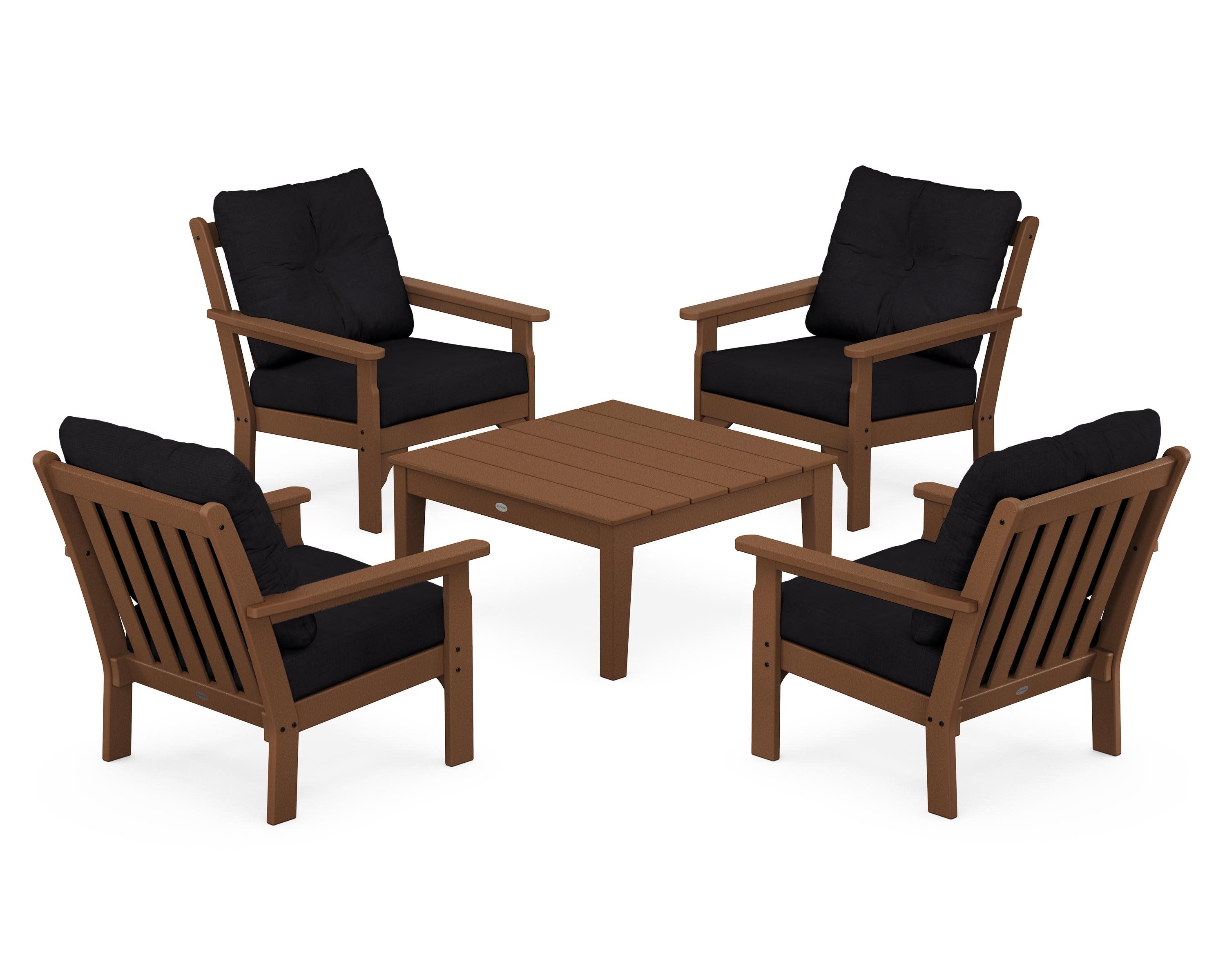 Vineyard 5-Piece Deep Seating Conversation Set in Teak / Midnight Linen