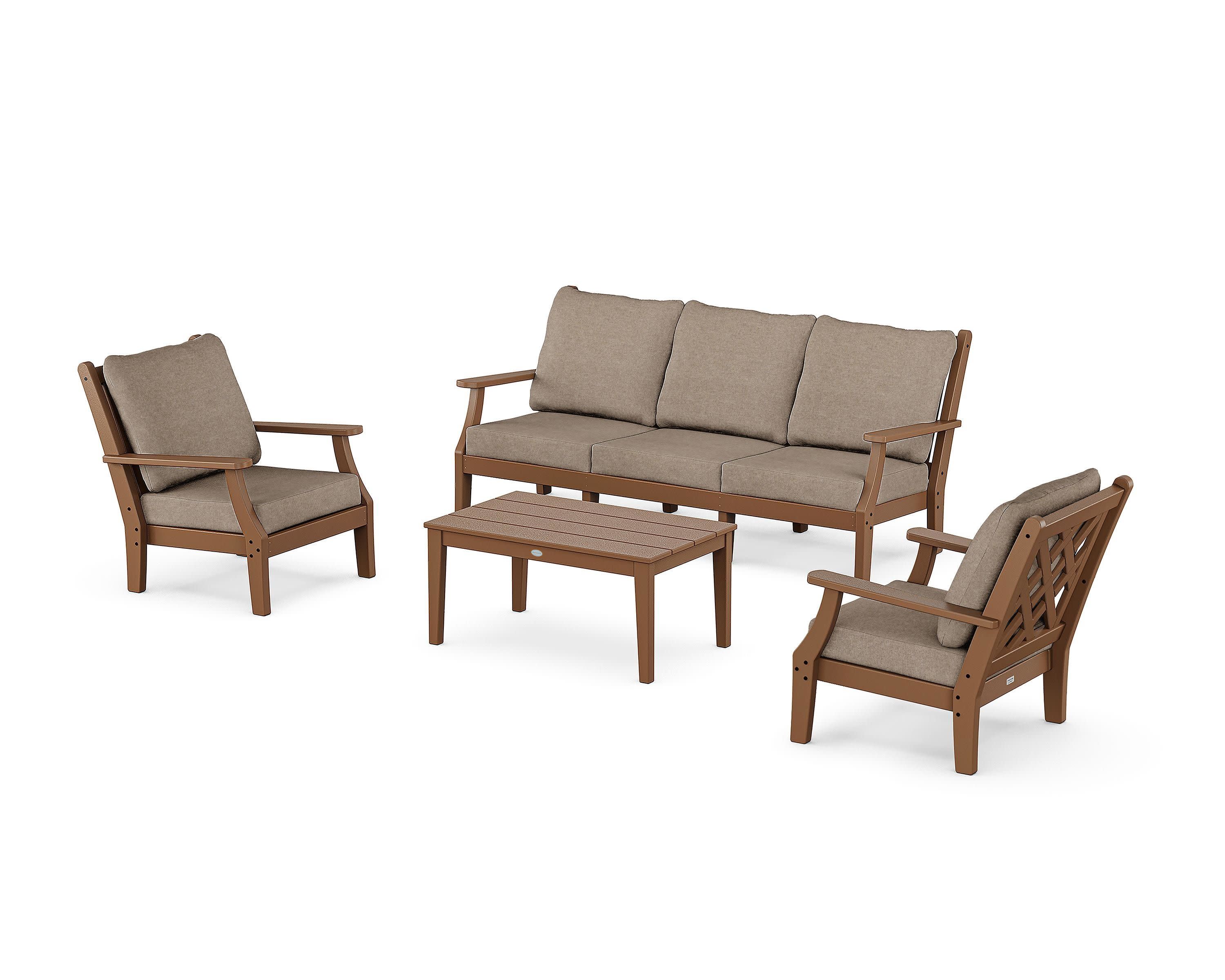 Wovendale 4-Piece Deep Seating Set with Sofa in Teak / Spiced Burlap