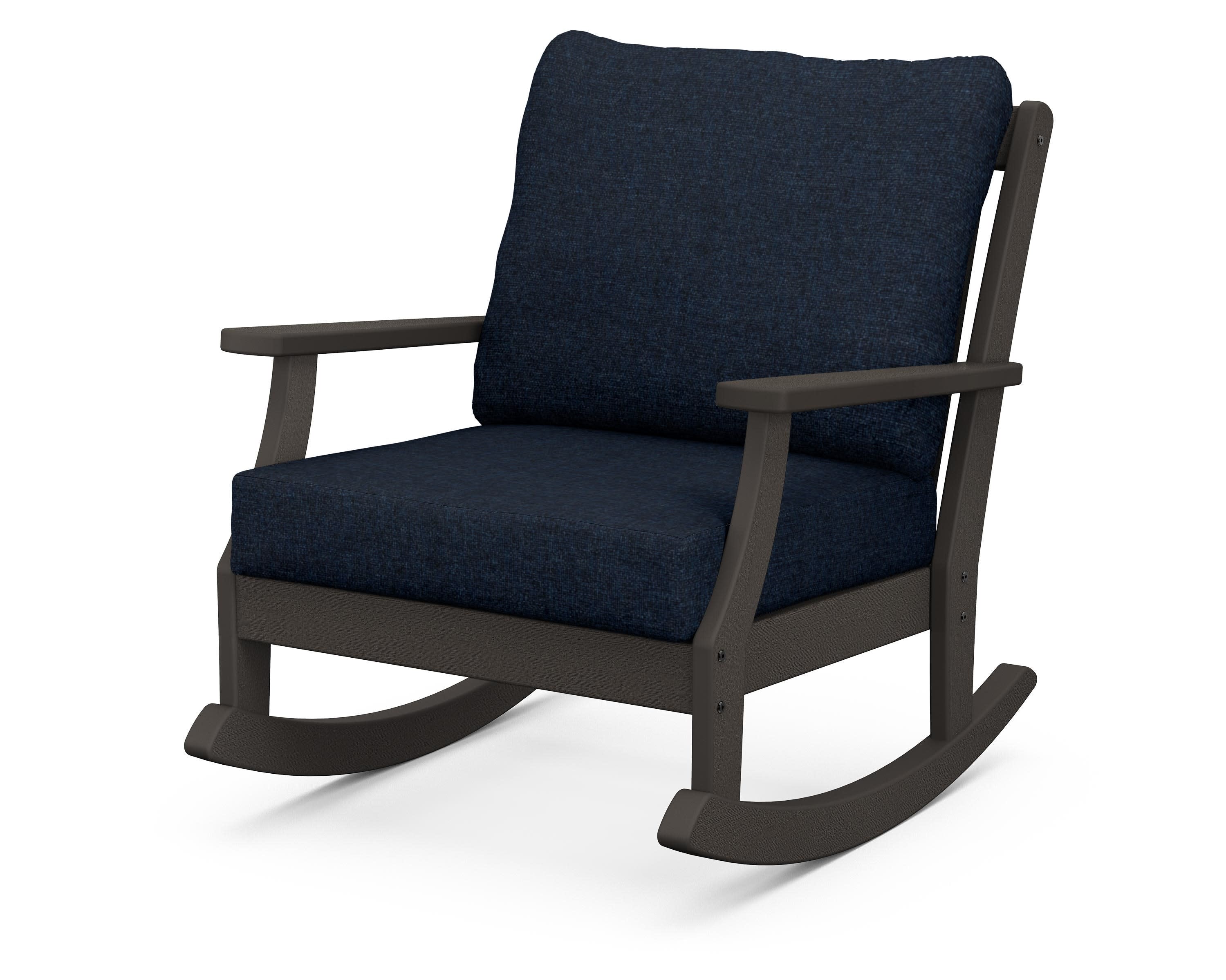 Braxton Deep Seating Rocking Chair in Vintage Coffee / Marine Indigo