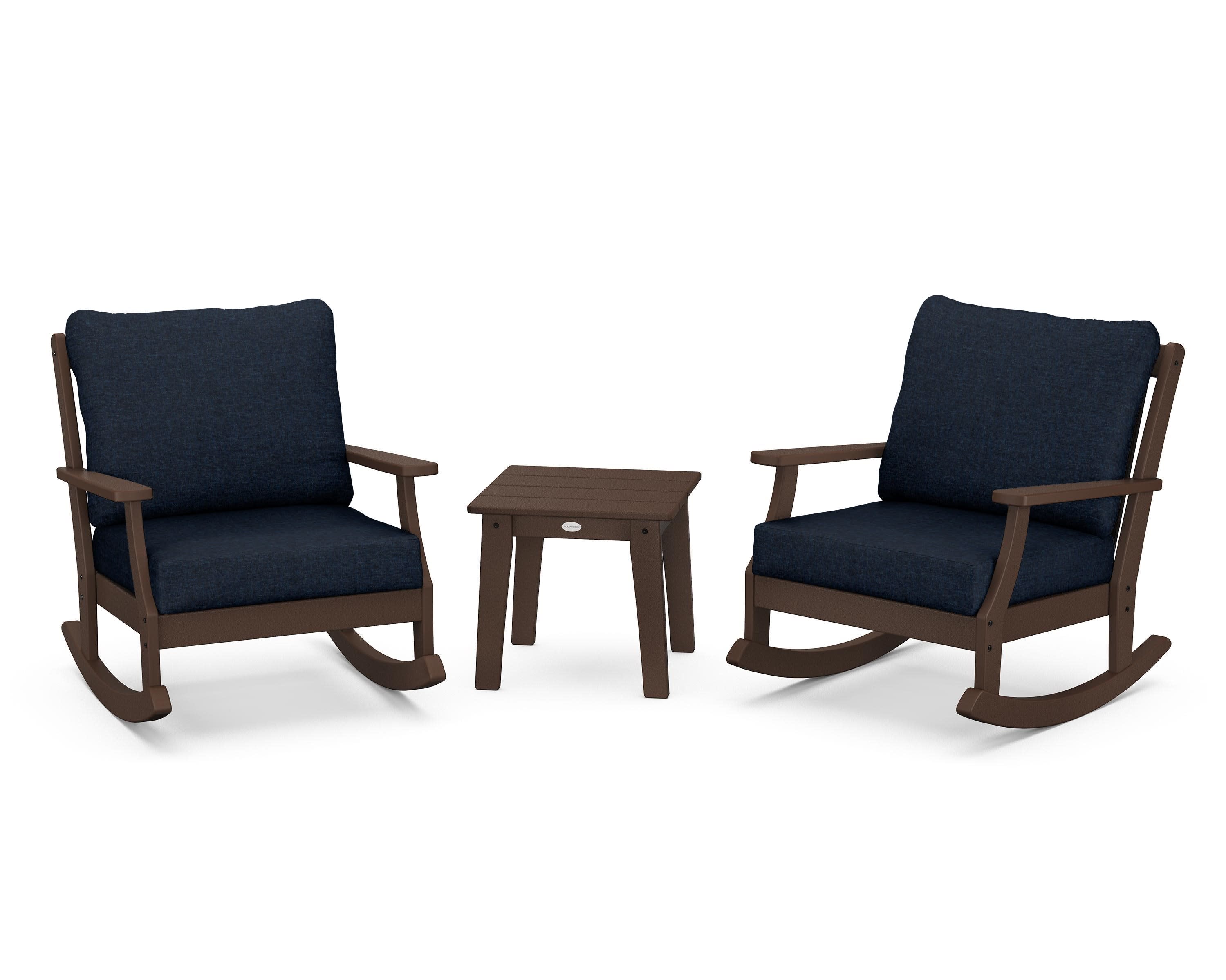 Braxton 3-Piece Deep Seating Rocker Set in Mahogany / Marine Indigo