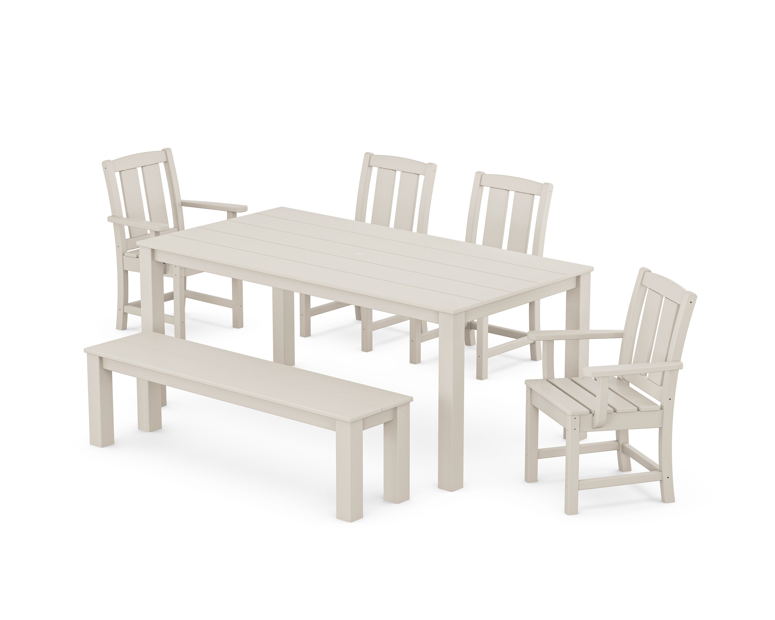 Mission 6-Piece Parsons Dining Set with Bench in Sand