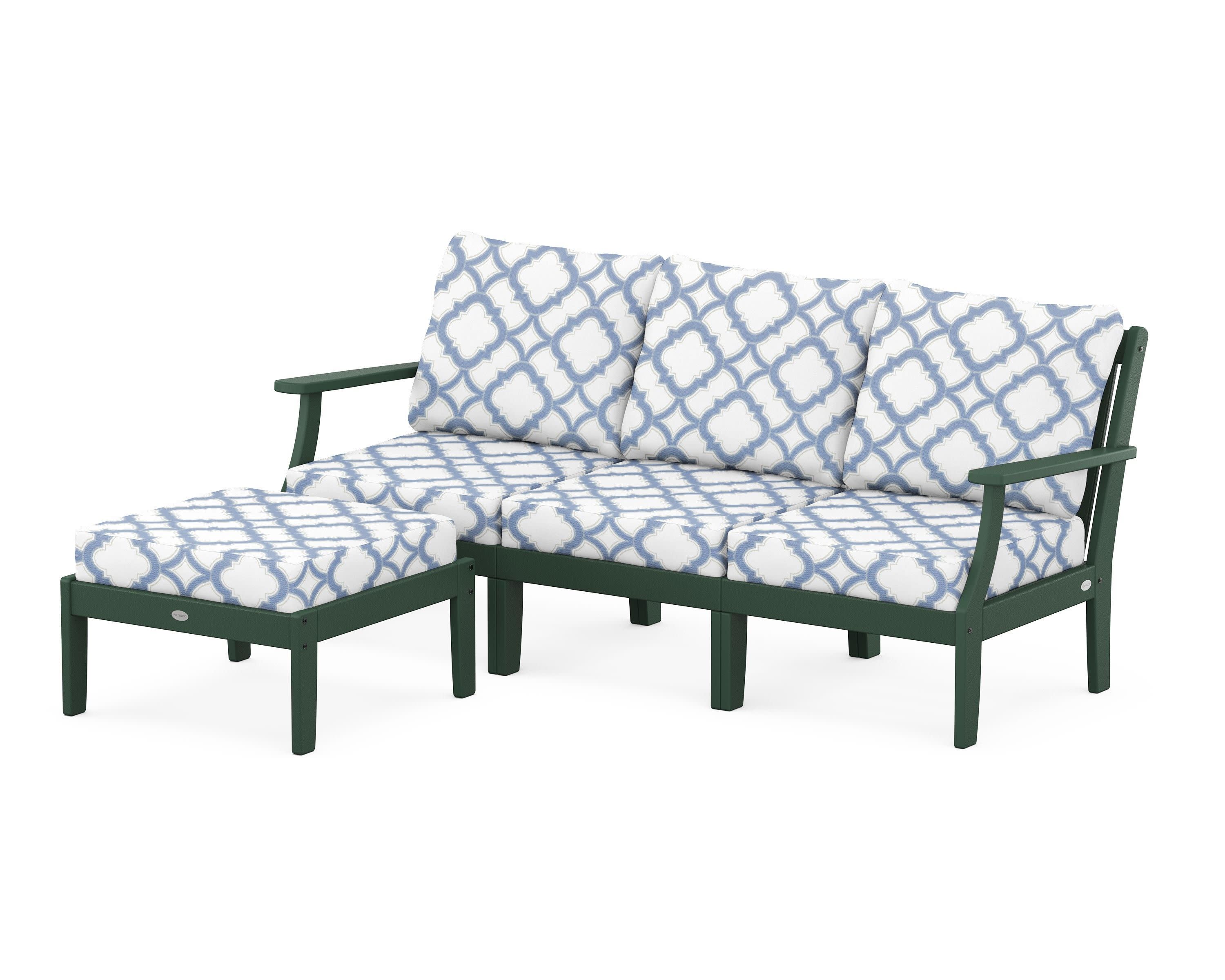 Braxton Modular 4-Piece Deep Seating Set with Ottoman in Green / Trellis Sky Blue