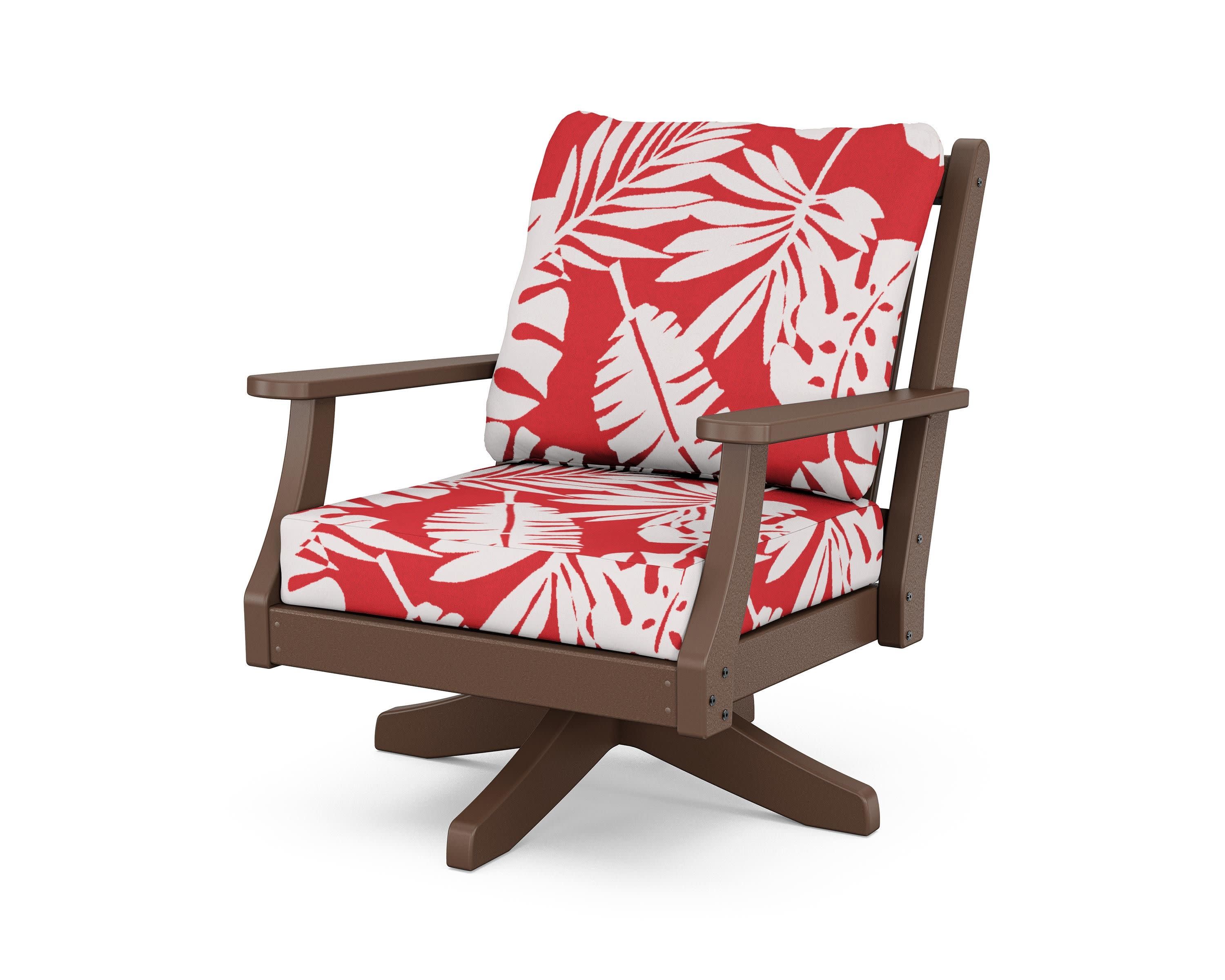 Wovendale Deep Seating Swivel Chair in Mahogany / Leaf Crimson