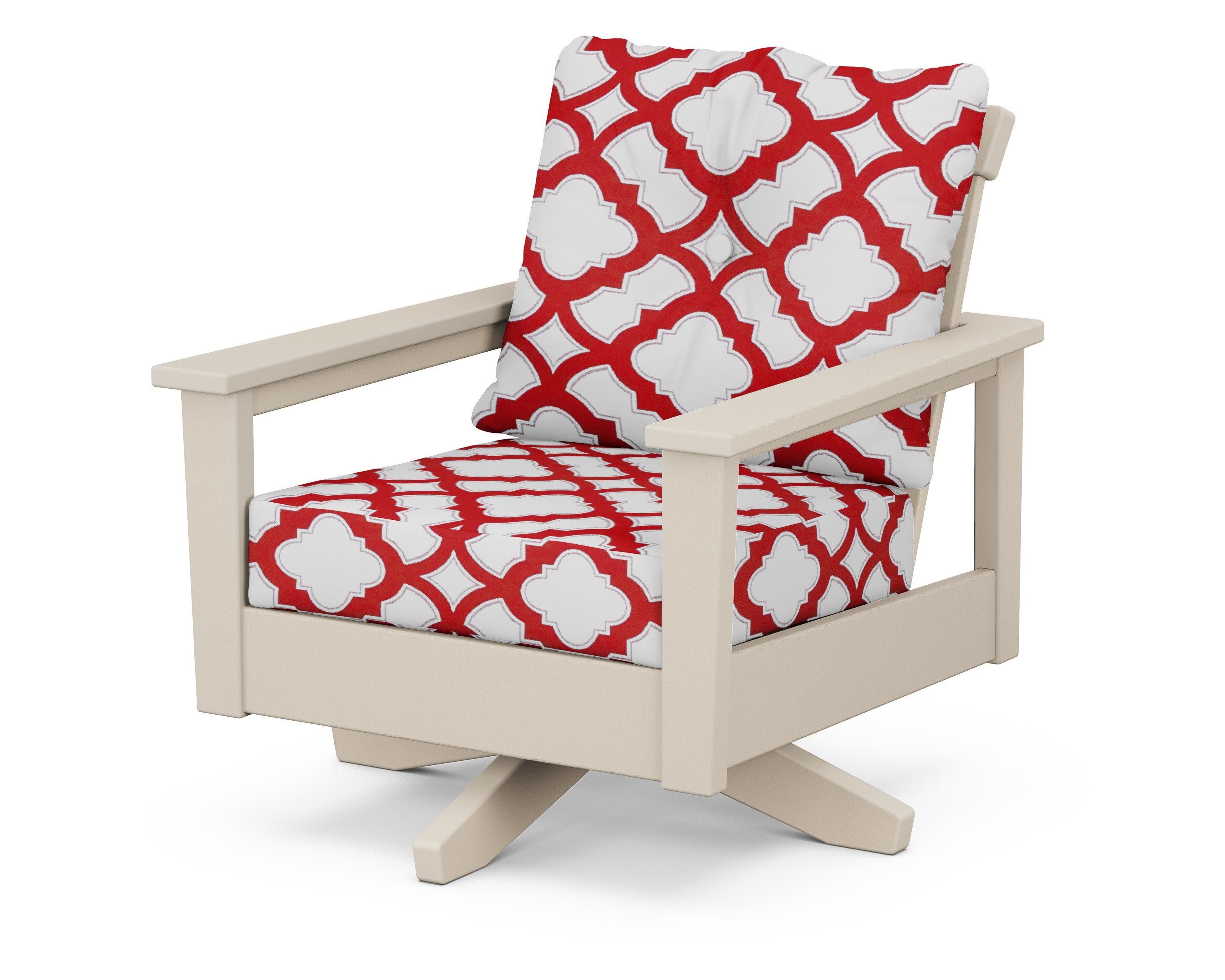 Prescott Deep Seating Swivel Chair in Sand / Trellis Crimson