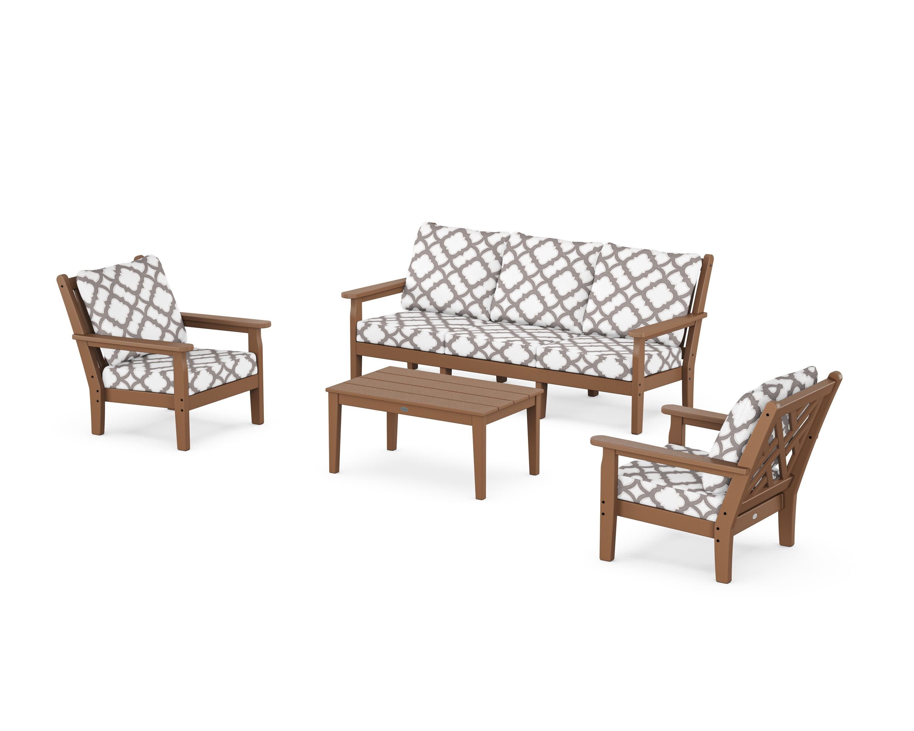 Chippendale 4-Piece Deep Seating Set with Sofa in Teak / Trellis Grey Mist