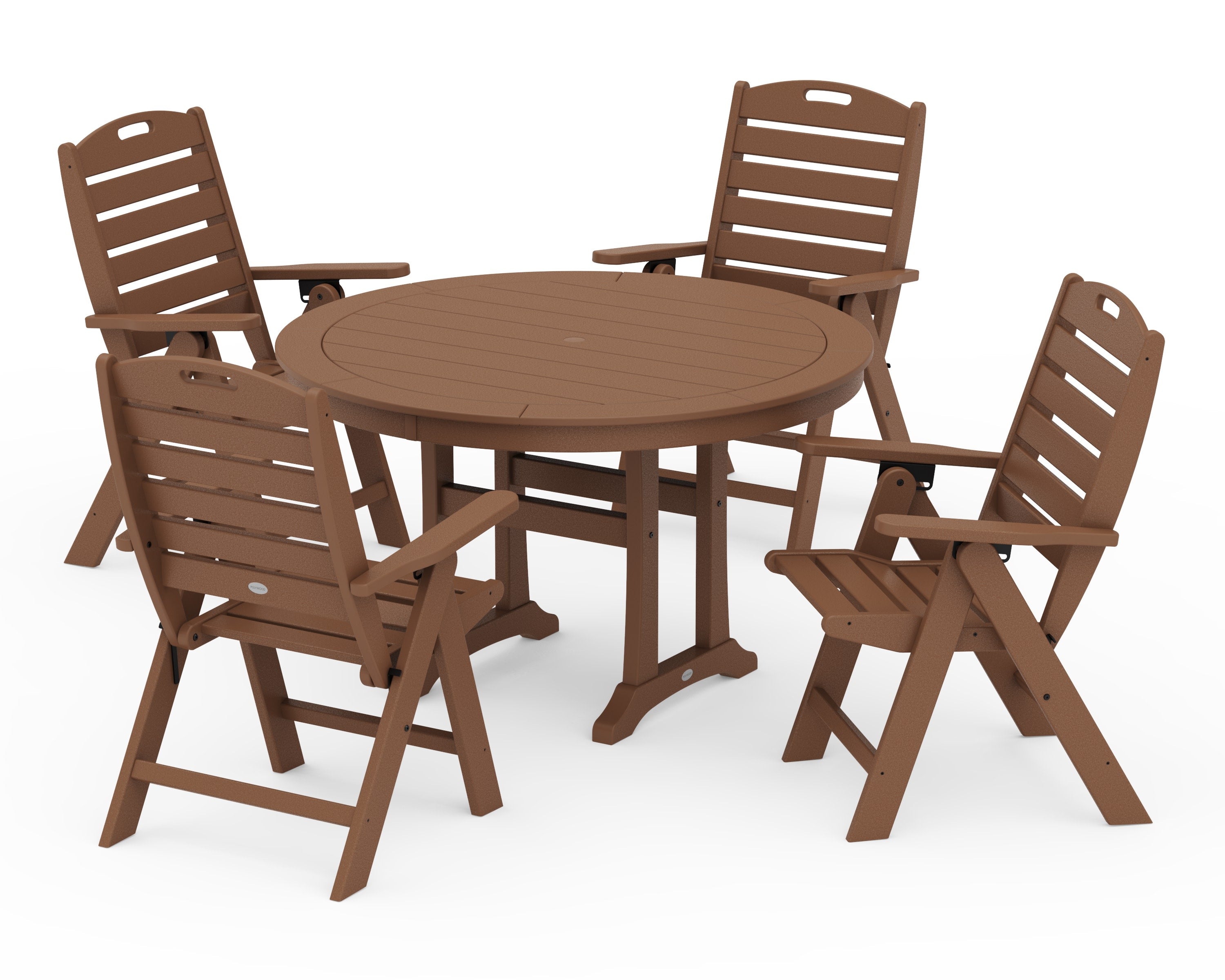 Nautical Highback Chair 5-Piece Round Dining Set with Trestle Legs in Teak
