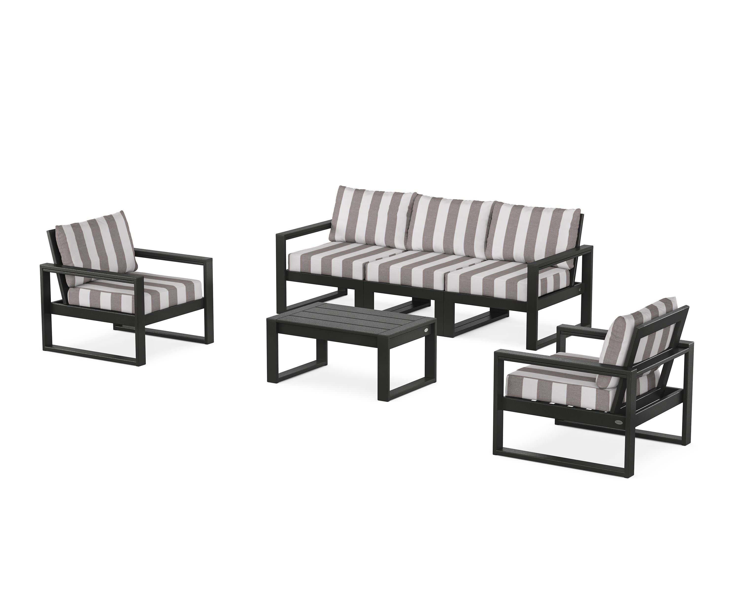 EDGE Sectional 4-Piece Deep Seating Set with Sofa in Black / Cabana Stripe Grey Mist