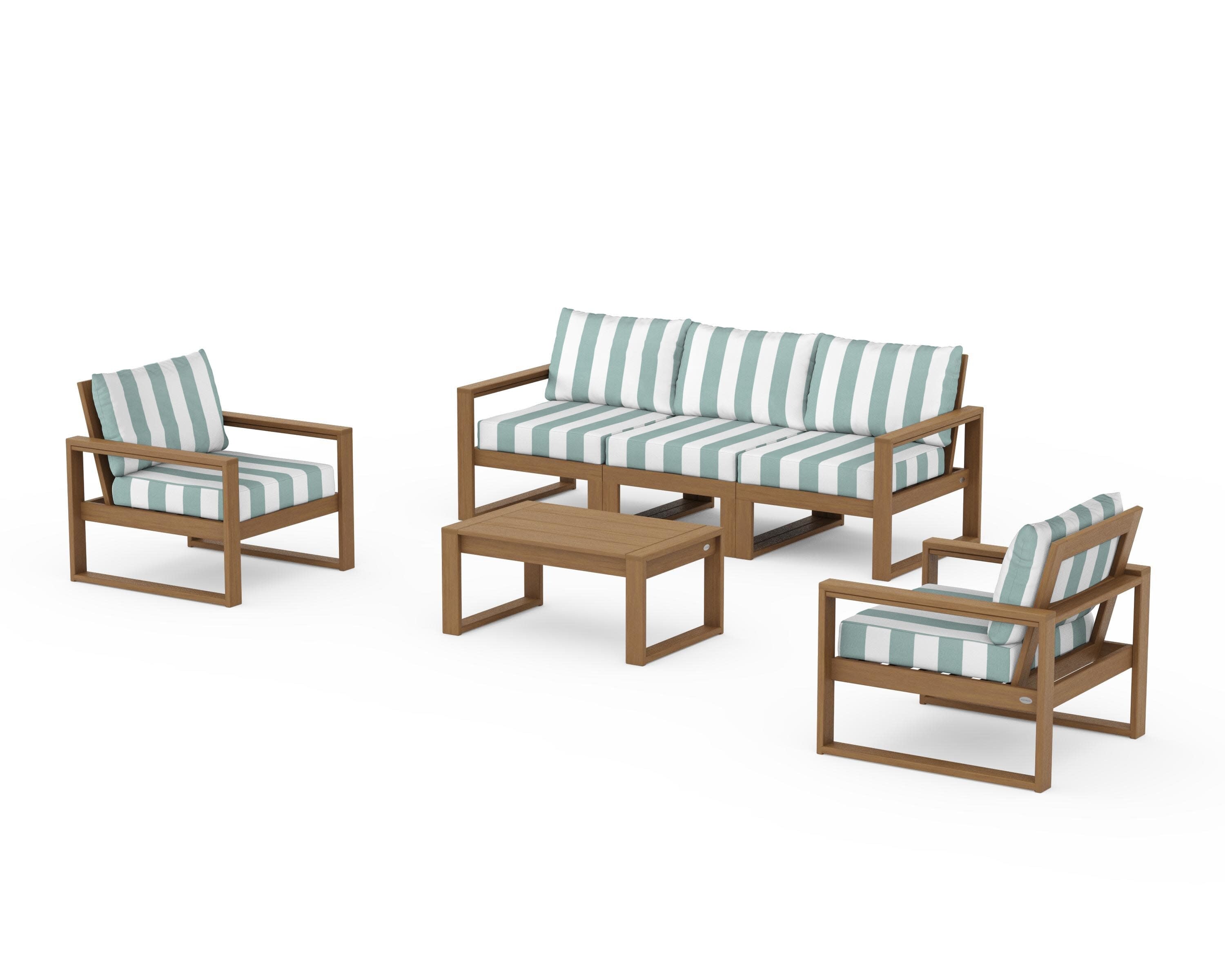EDGE Sectional 4-Piece Deep Seating Set with Sofa in Natural / Cabana Stripe Glacier Spa